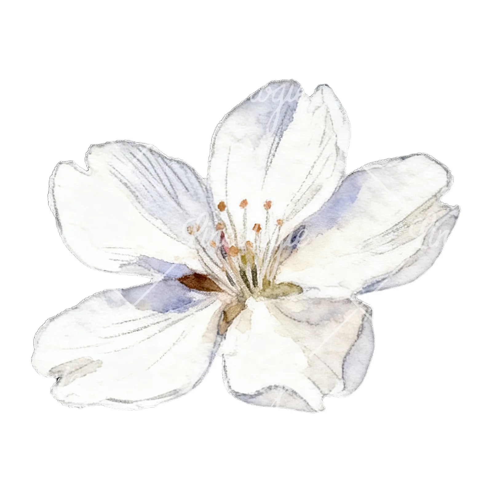Watercolor pale pink cherry blossom clipart 3 of 8 on a white background (JPG)