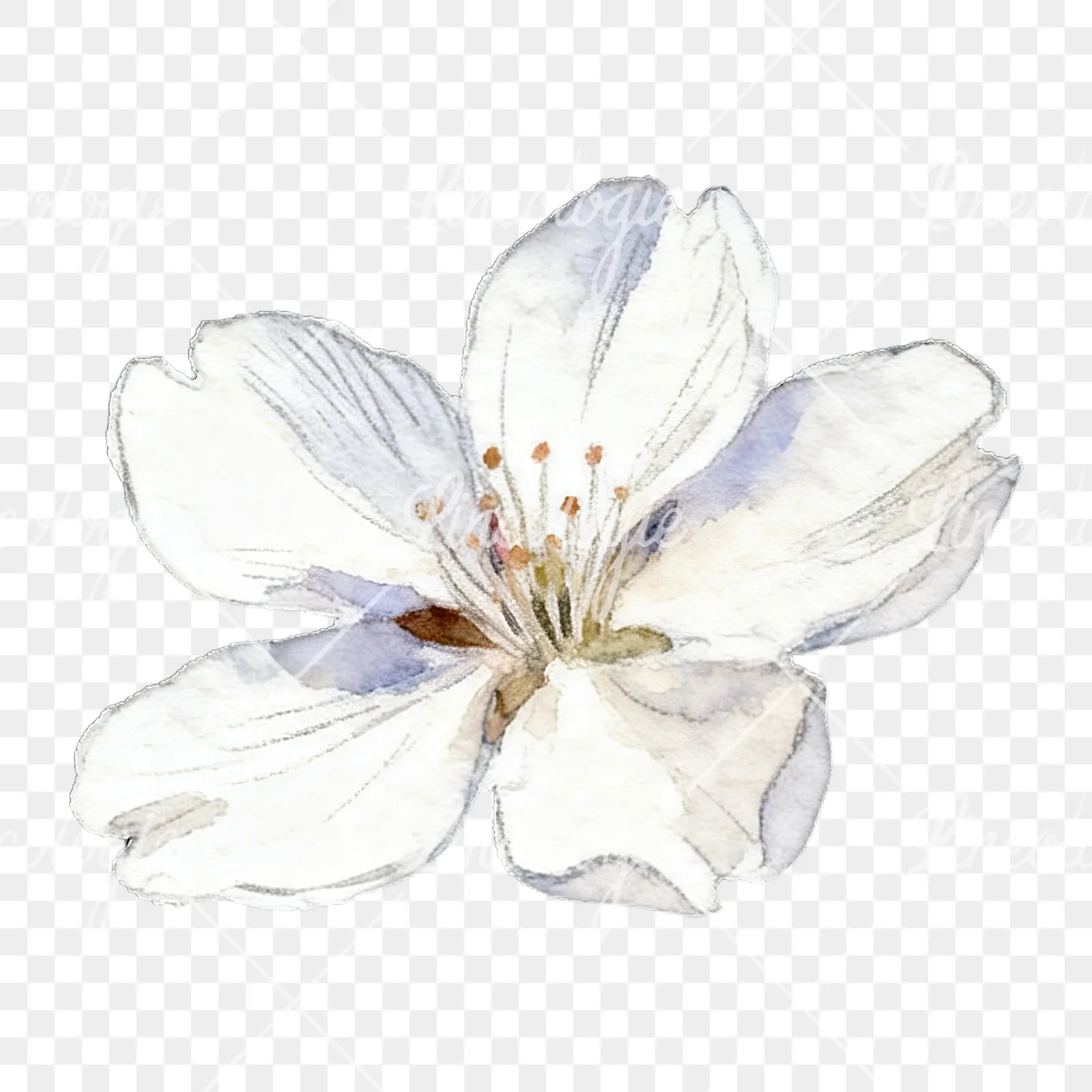 Watercolor pale pink cherry blossom clipart 3 of 8 on a transparent background (PNG)