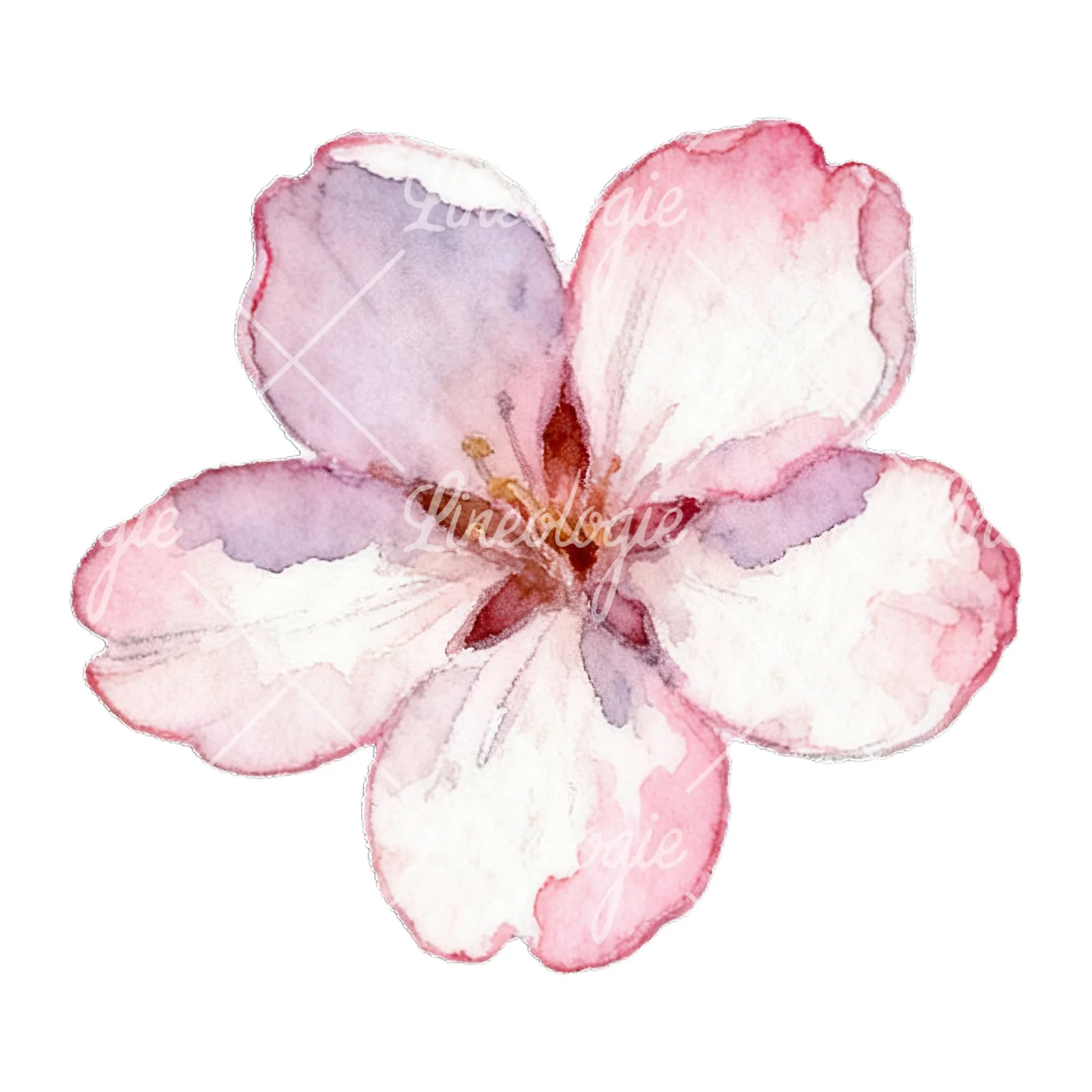 Watercolor pale pink cherry blossom clipart 5 of 8 on a white background (JPG)