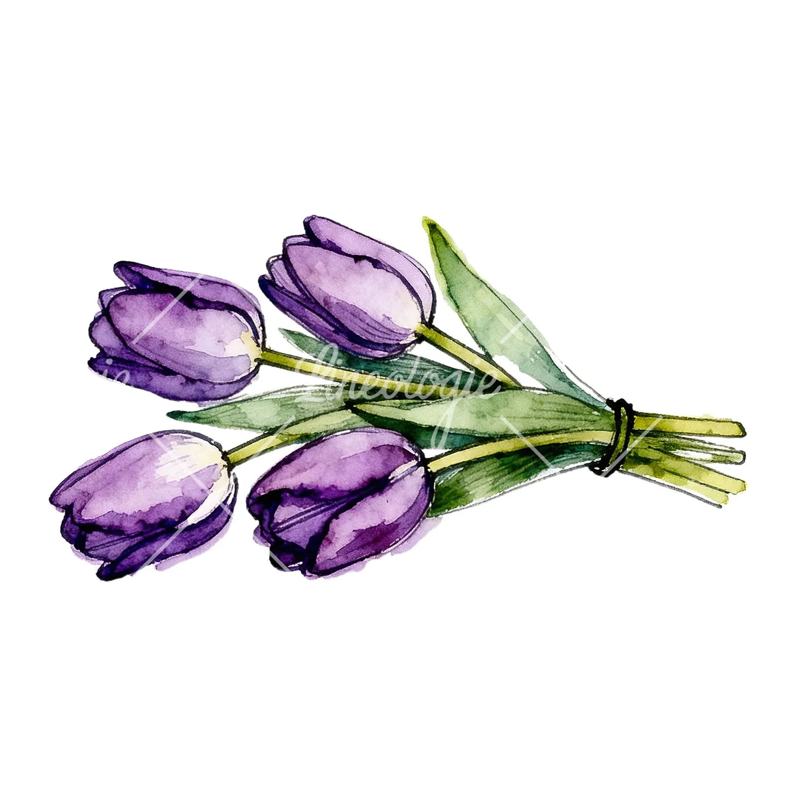 Watercolor loose purple tulip bouquet clipart 1 of 8 on a white background (JPG)