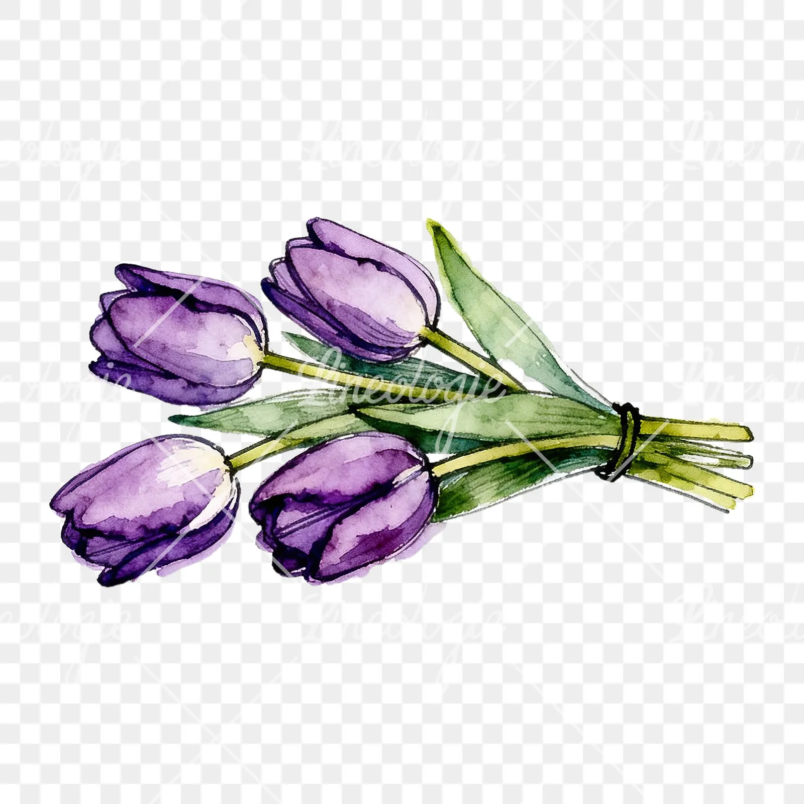 Watercolor loose purple tulip bouquet clipart 1 of 8 on a transparent background (PNG)