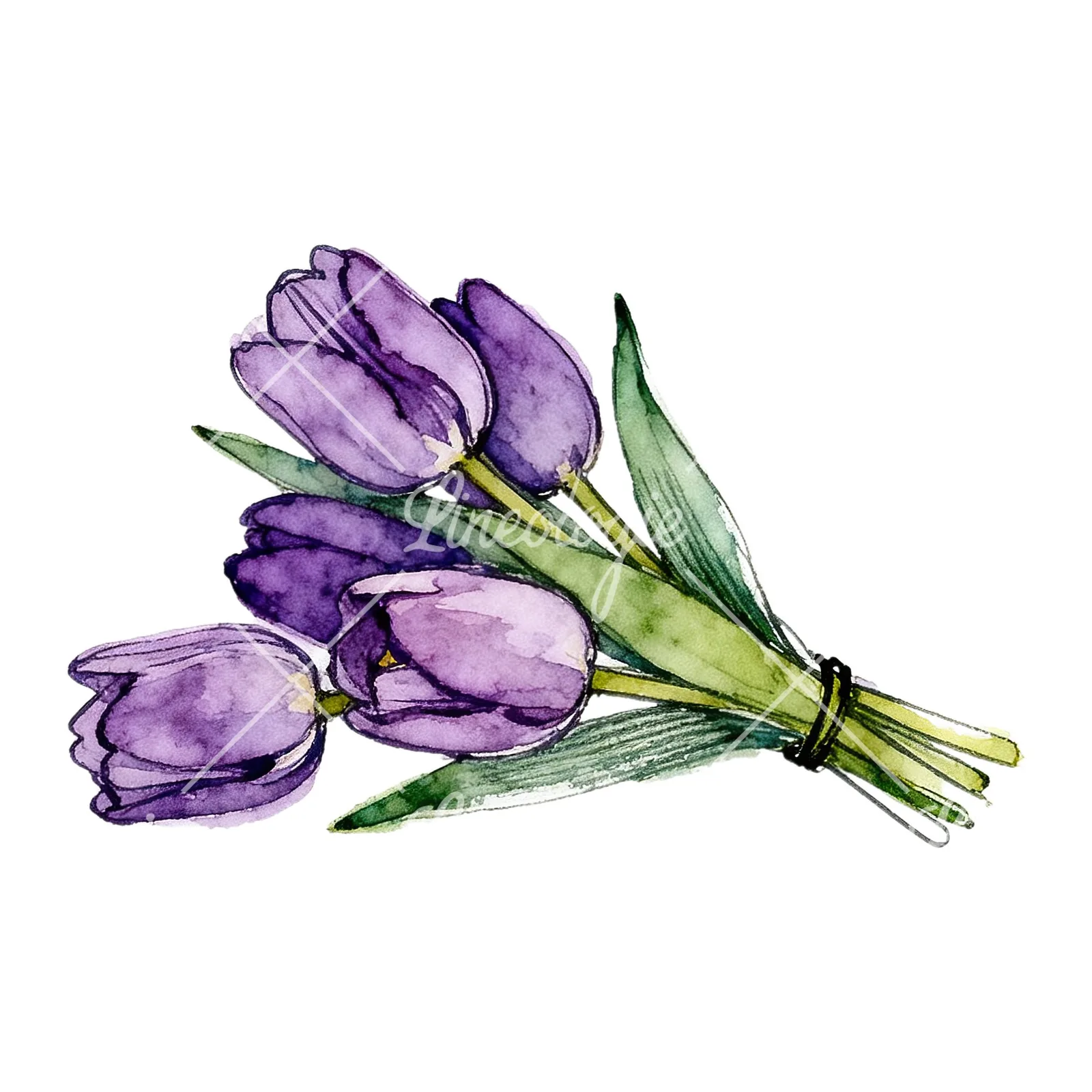 Watercolor loose purple tulip bouquet clipart 2 of 8 on a white background (JPG)
