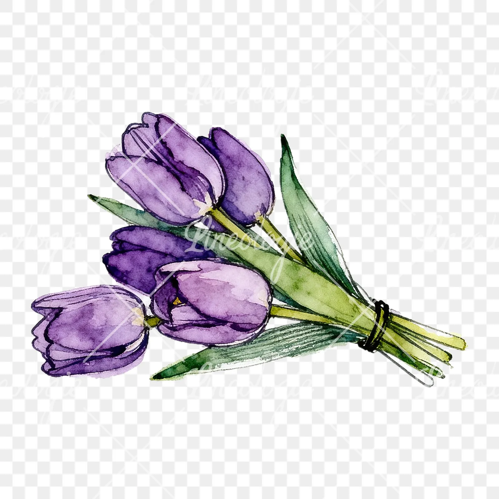 Watercolor loose purple tulip bouquet clipart 2 of 8 on a transparent background (PNG)