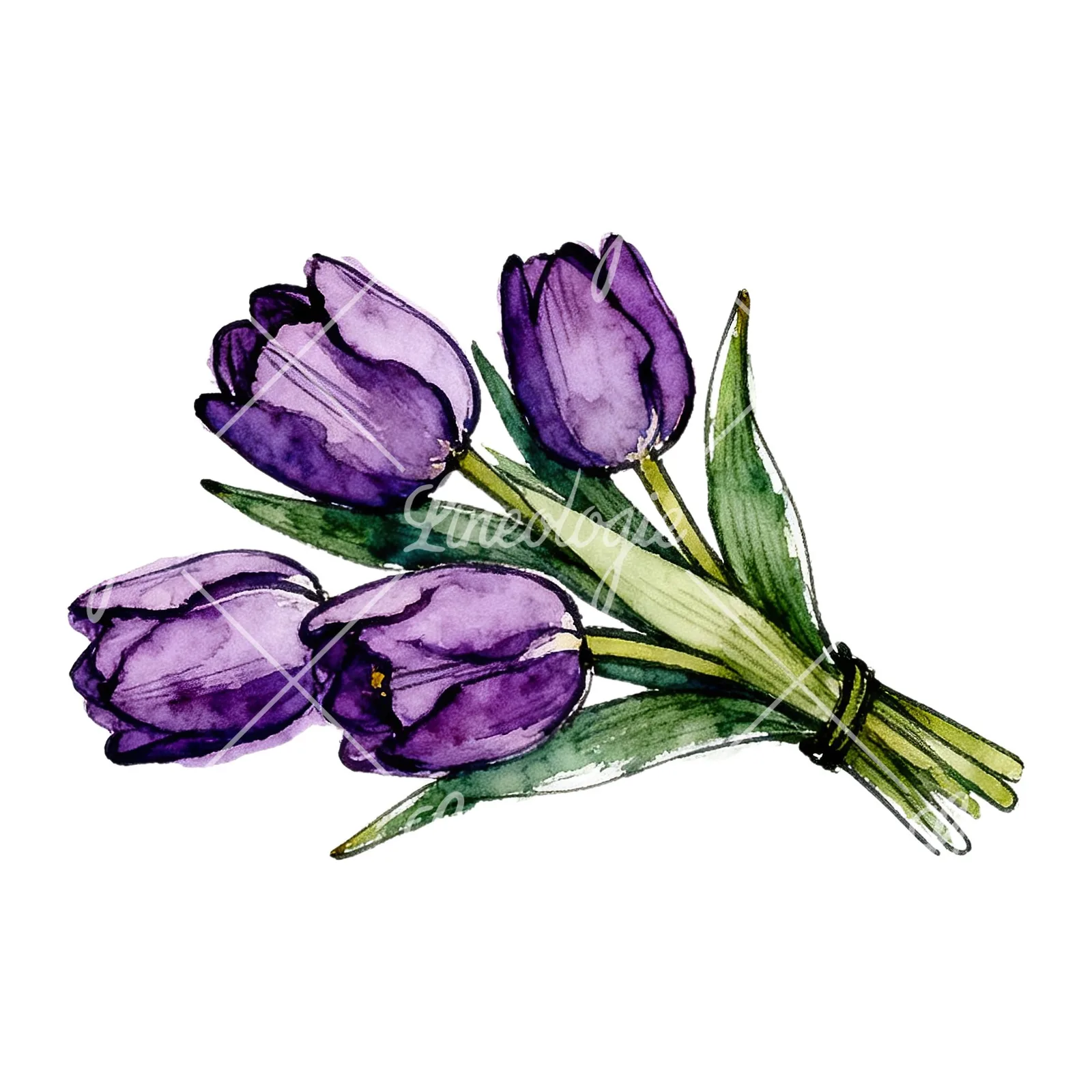 Watercolor loose purple tulip bouquet clipart 3 of 8 on a white background (JPG)