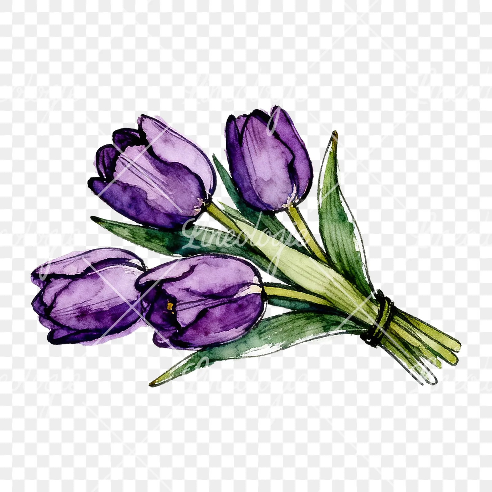Watercolor loose purple tulip bouquet clipart 3 of 8 on a transparent background (PNG)