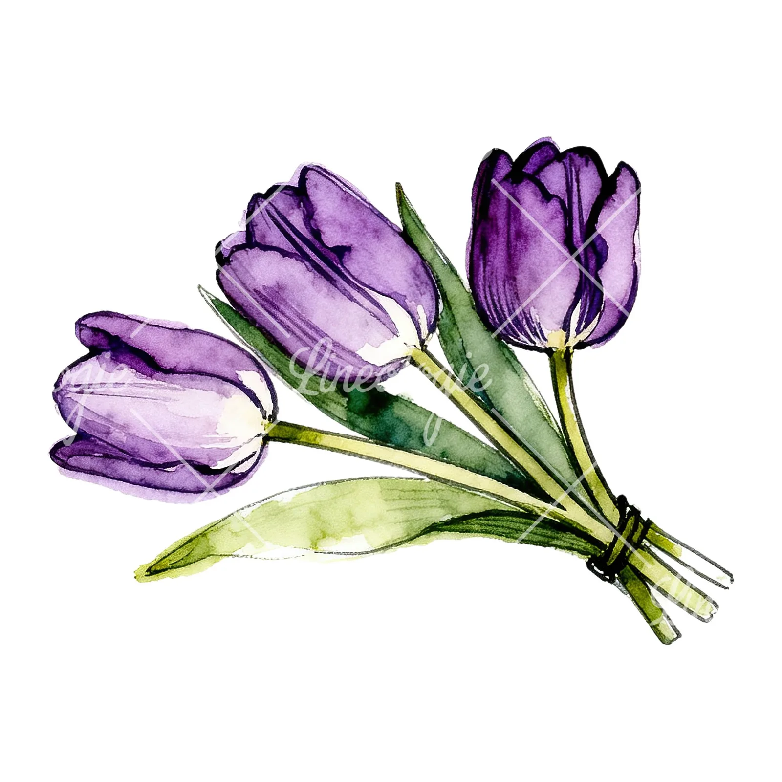 Watercolor loose purple tulip bouquet clipart 5 of 8 on a white background (JPG)