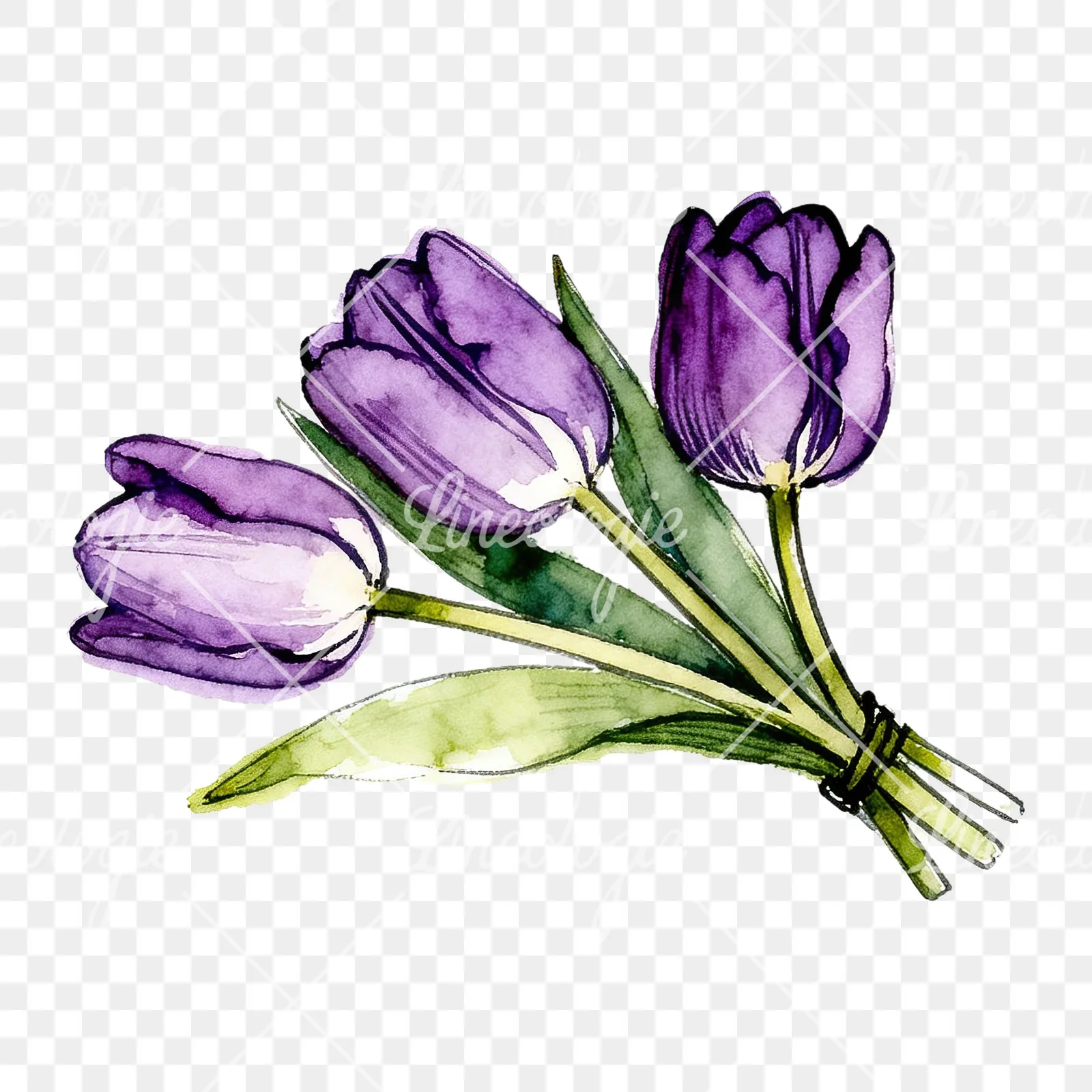 Watercolor loose purple tulip bouquet clipart 5 of 8 on a transparent background (PNG)