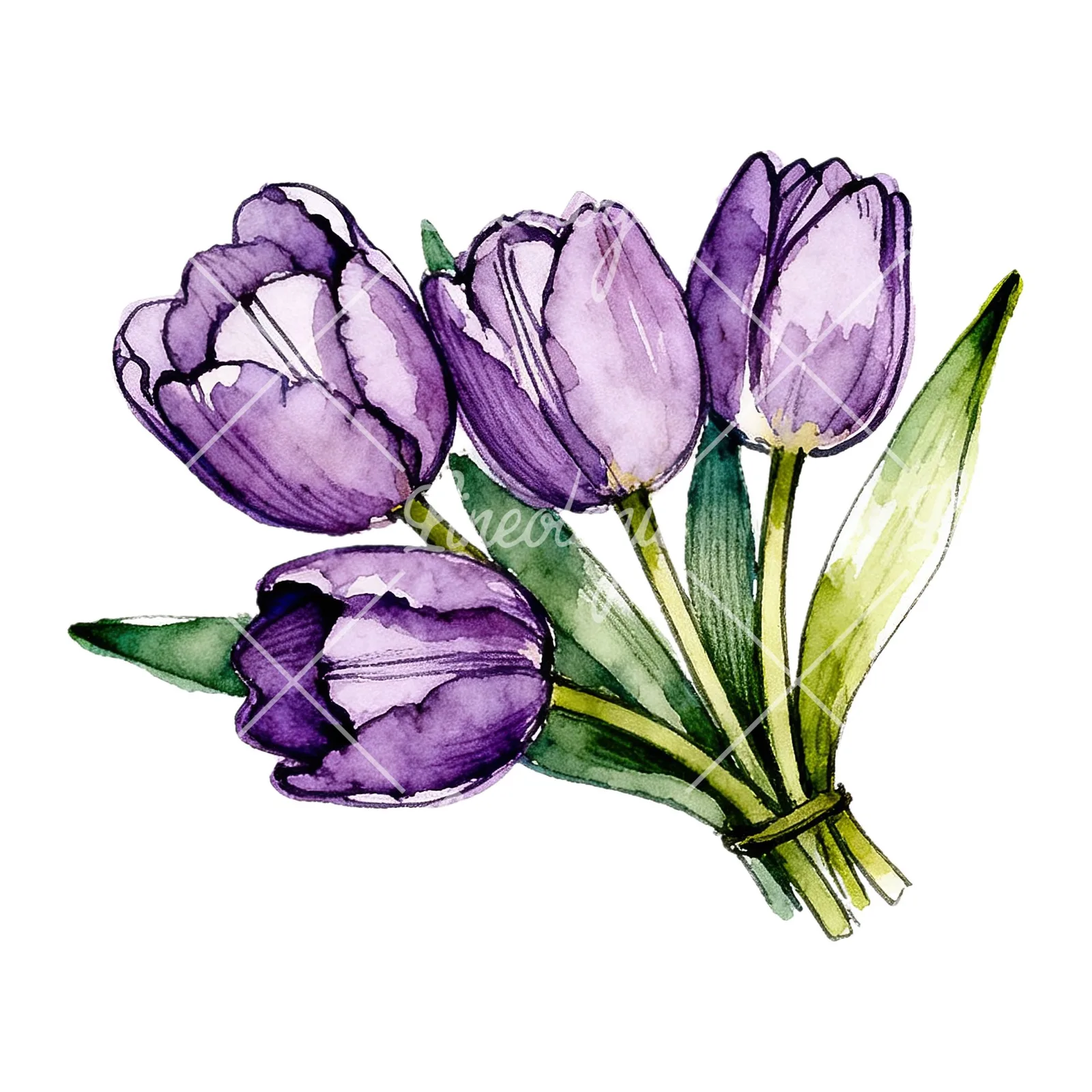Watercolor loose purple tulip bouquet clipart 6 of 8 on a white background (JPG)