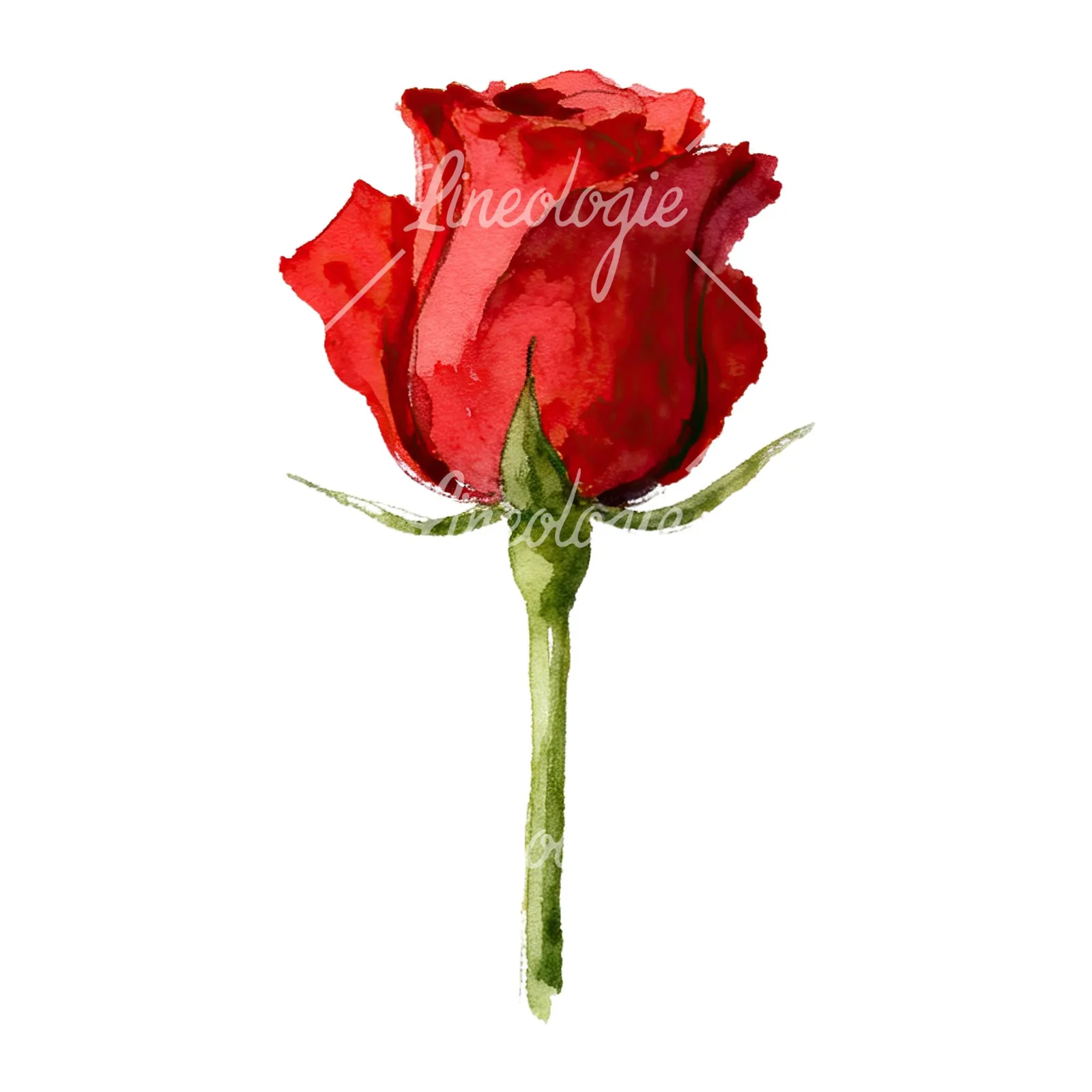 Watercolor red roses romantic clipart 2 of 8 on a white background (JPG)