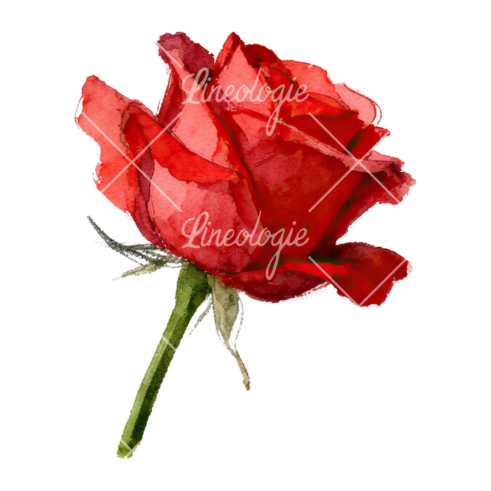 Watercolor red roses romantic clipart 3 of 8 on a white background (JPG)
