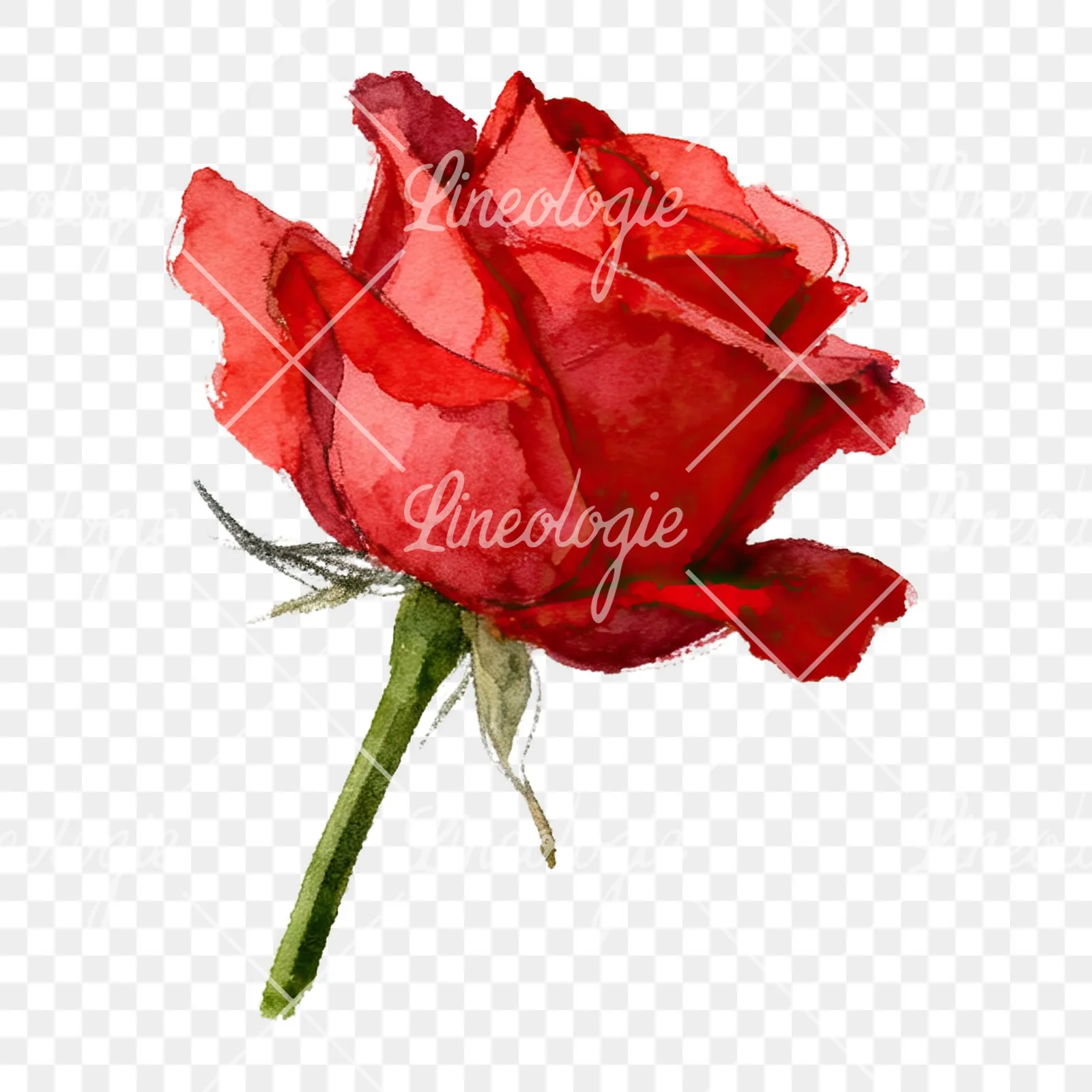 Watercolor red roses romantic clipart 3 of 8 on a transparent background (PNG)