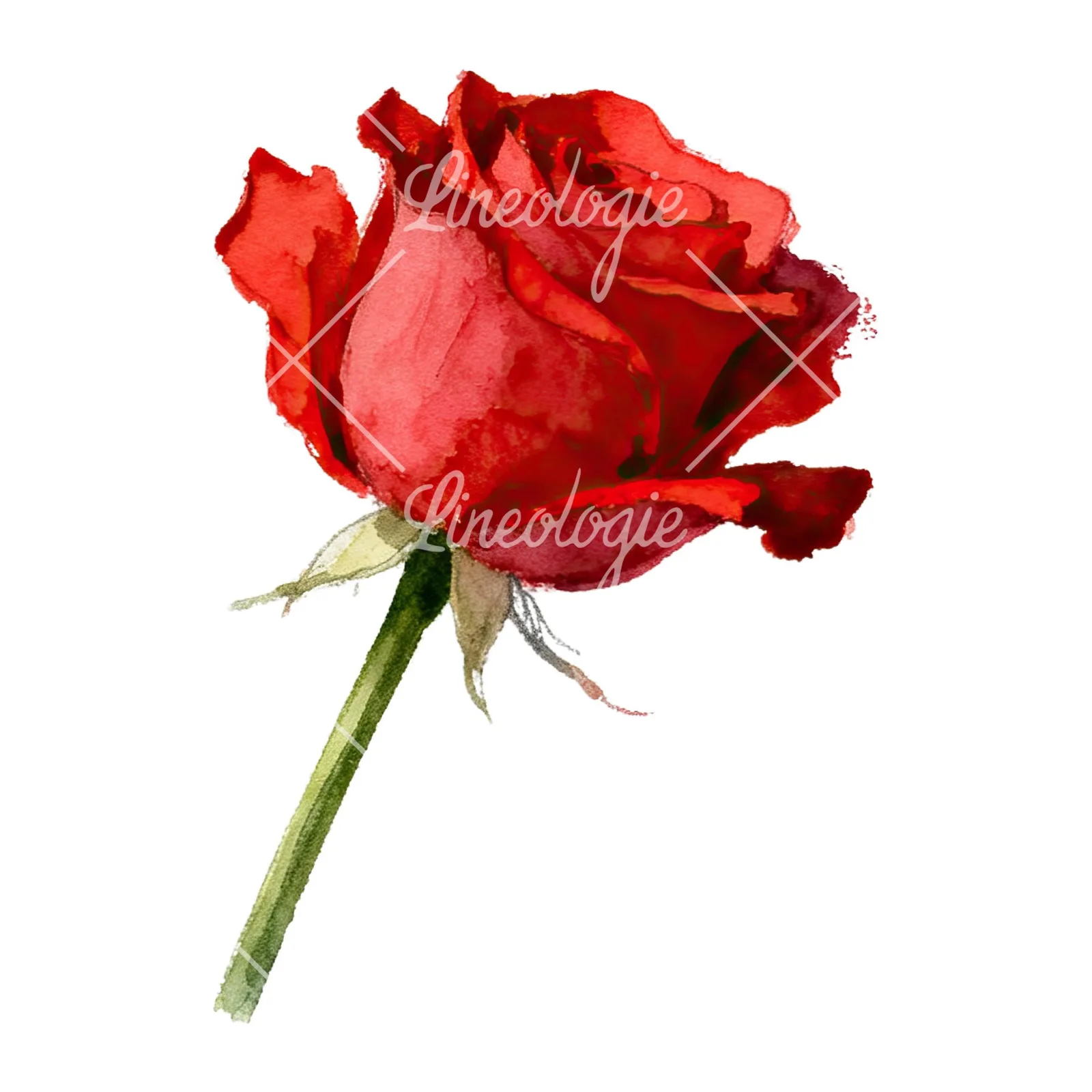 Watercolor red roses romantic clipart 6 of 8 on a white background (JPG)