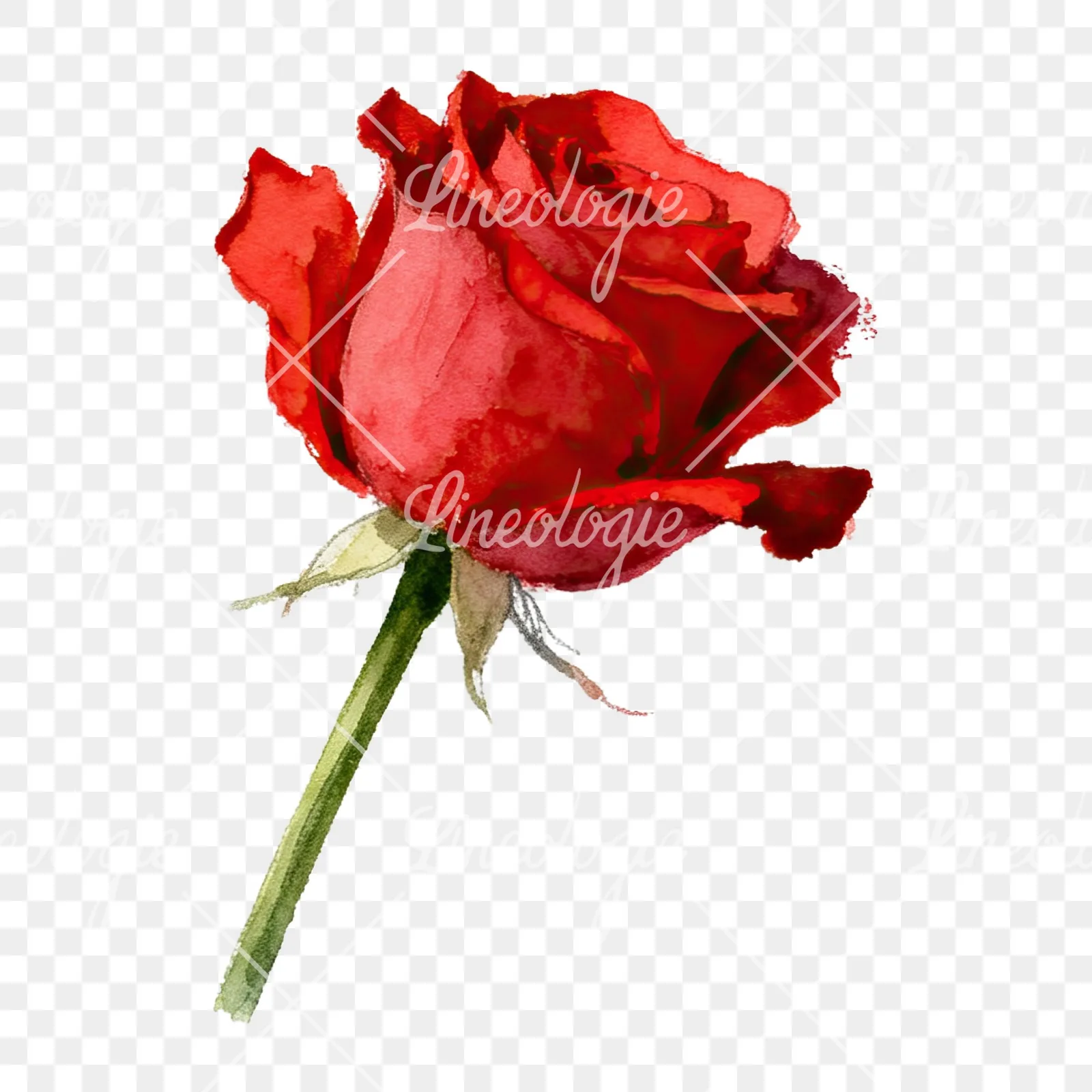 Watercolor red roses romantic clipart 6 of 8 on a transparent background (PNG)