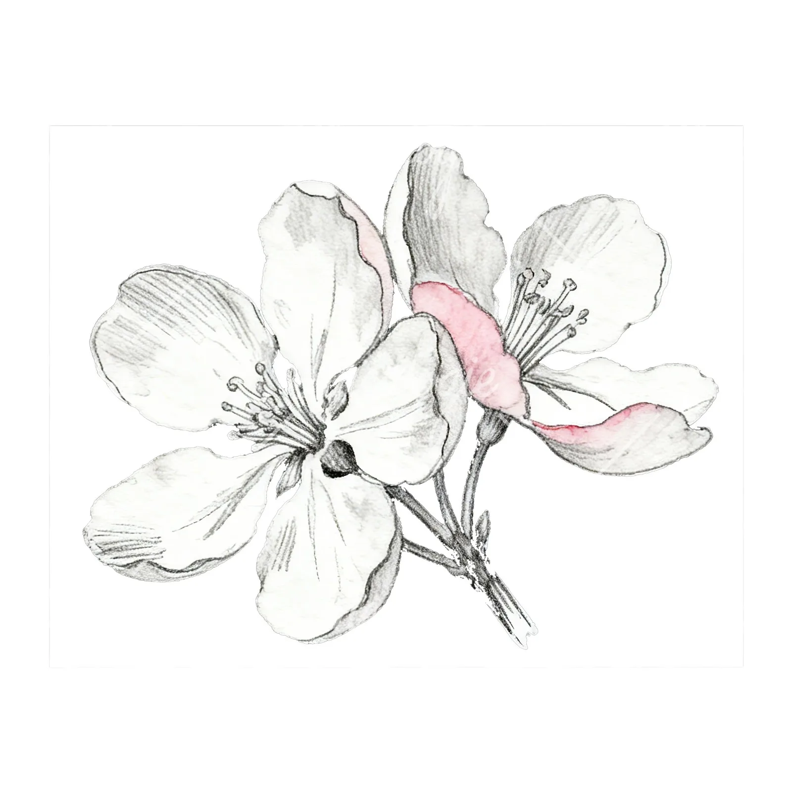 Watercolor pink and white apple blossom clipart 1 of 8 on a white background (JPG)