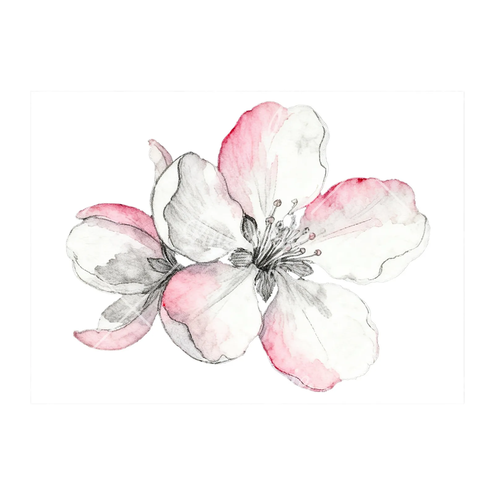 Watercolor pink and white apple blossom clipart 4 of 8 on a white background (JPG)