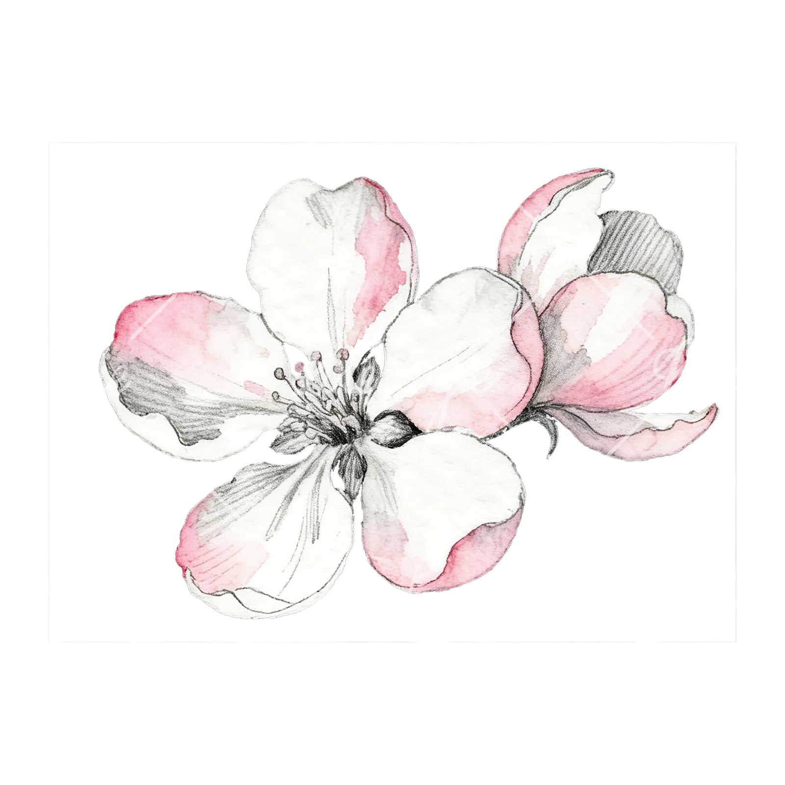 Watercolor pink and white apple blossom clipart 6 of 8 on a white background (JPG)