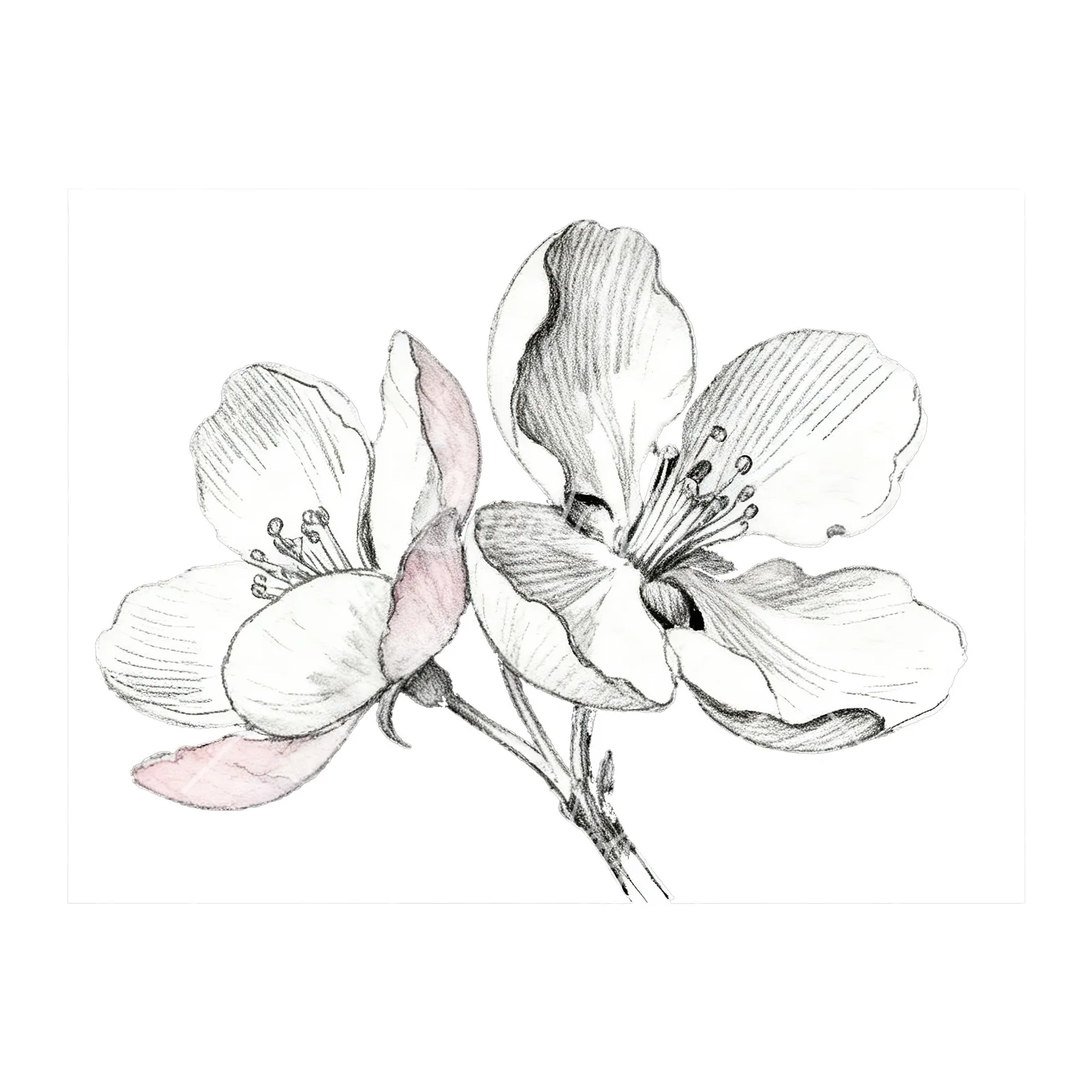 Watercolor pink and white apple blossom clipart 7 of 8 on a white background (JPG)