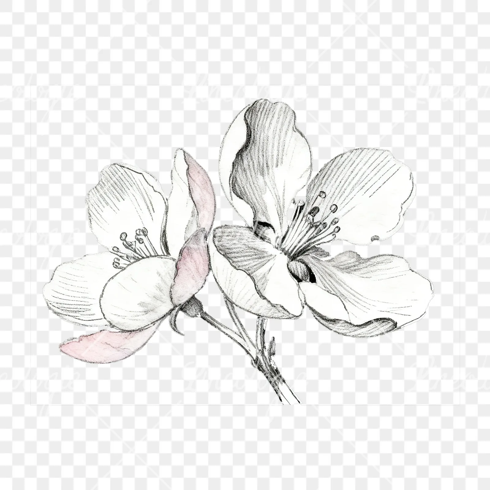 Watercolor pink and white apple blossom clipart 7 of 8 on a transparent background (PNG)