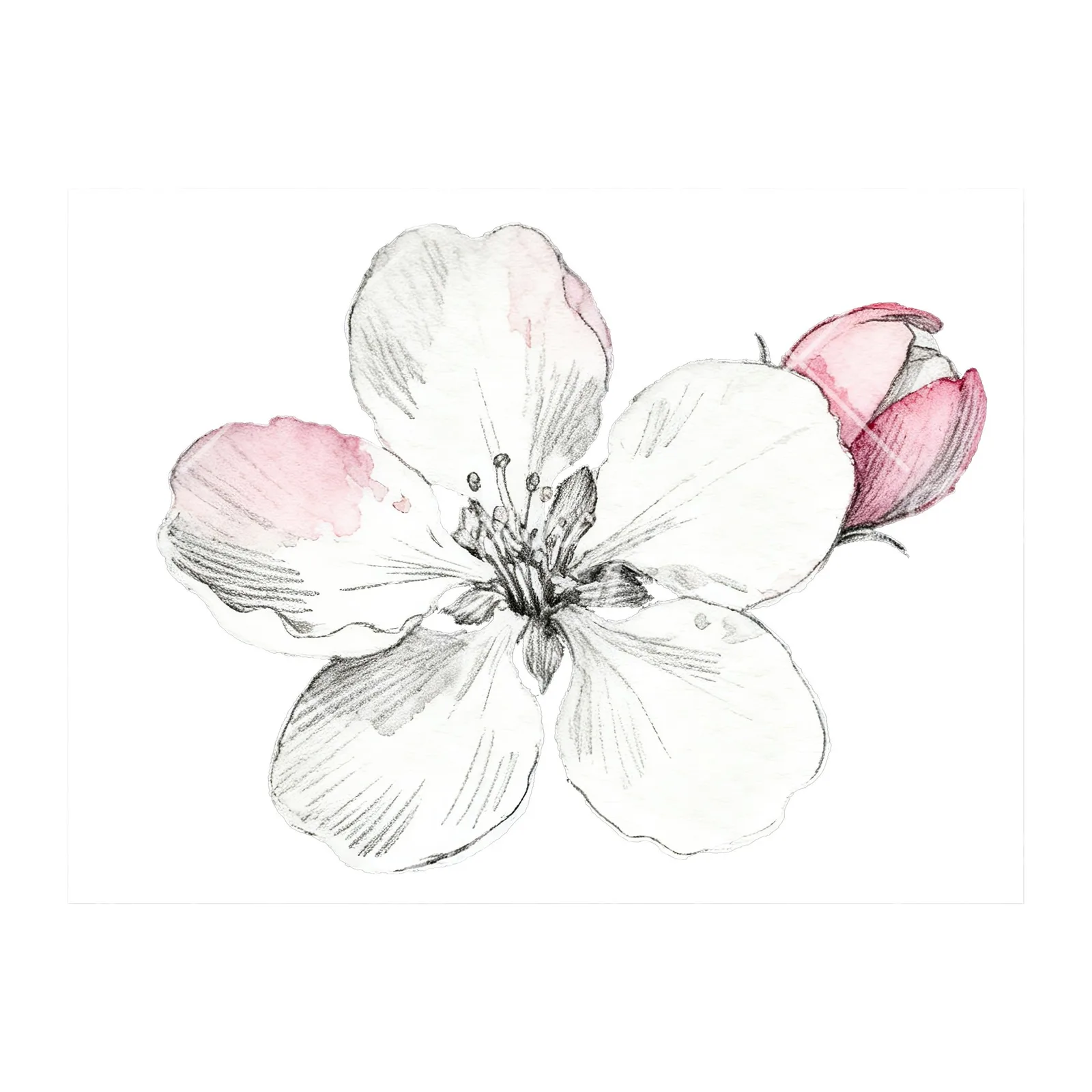 Watercolor pink and white apple blossom clipart 8 of 8 on a white background (JPG)
