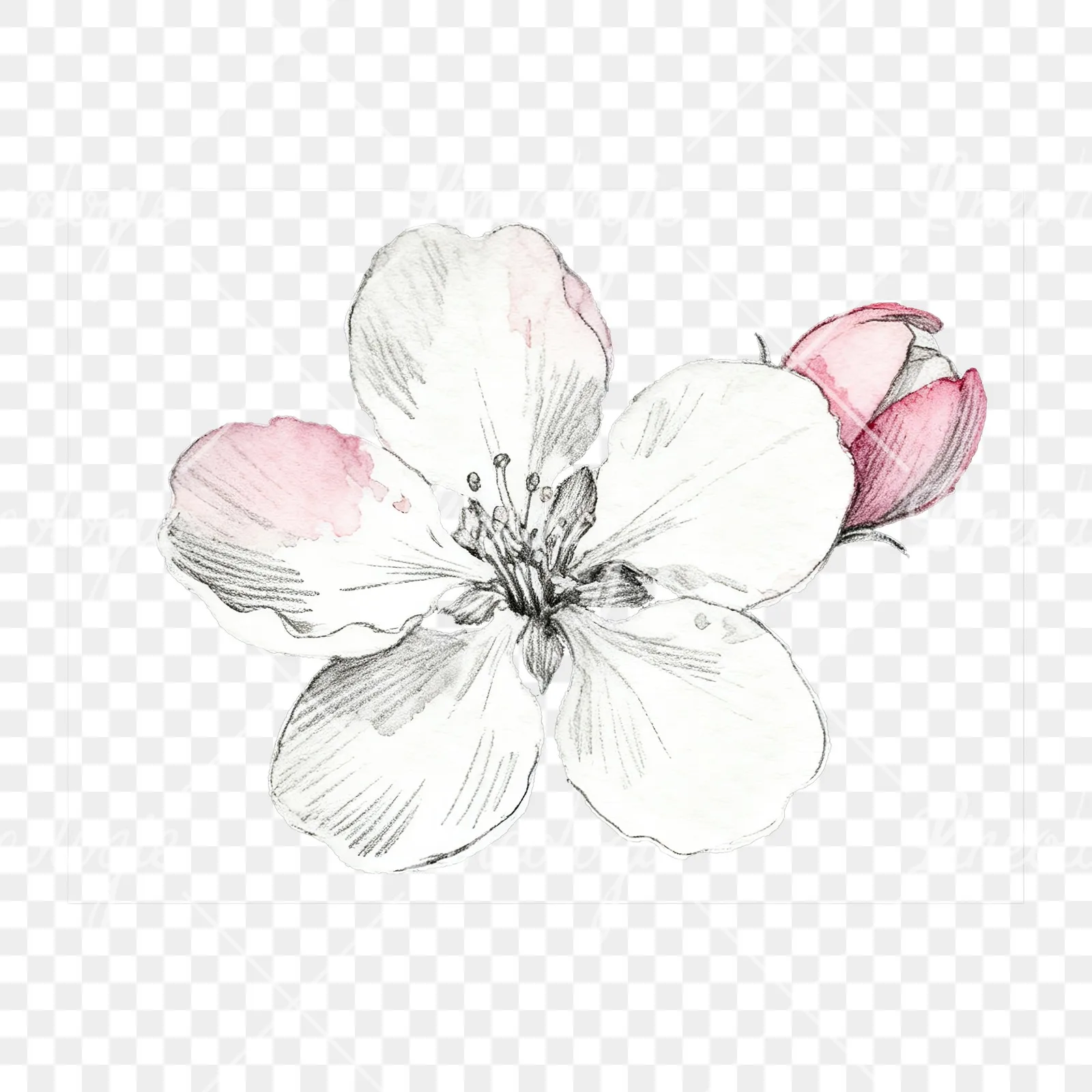 Watercolor pink and white apple blossom clipart 8 of 8 on a transparent background (PNG)