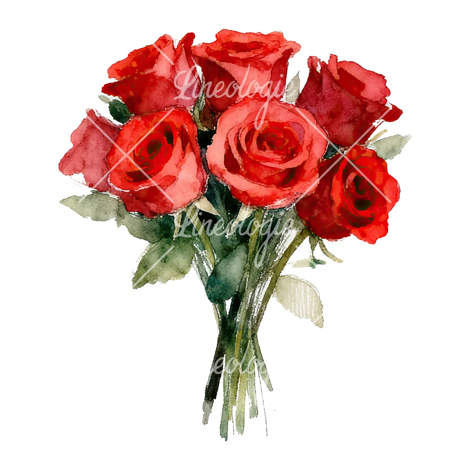 Watercolor classic red rose bouquet clipart 1 of 8 on a white background (JPG)