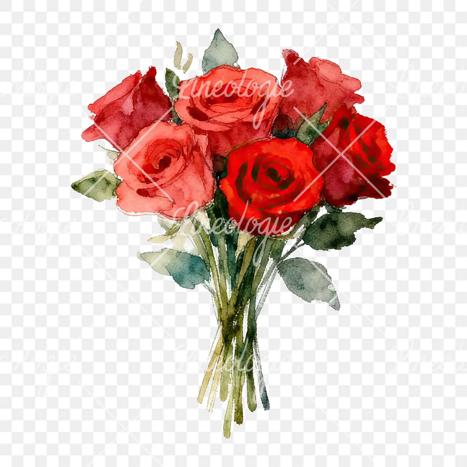 Watercolor classic red rose bouquet clipart 2 of 8 on a transparent background (PNG)