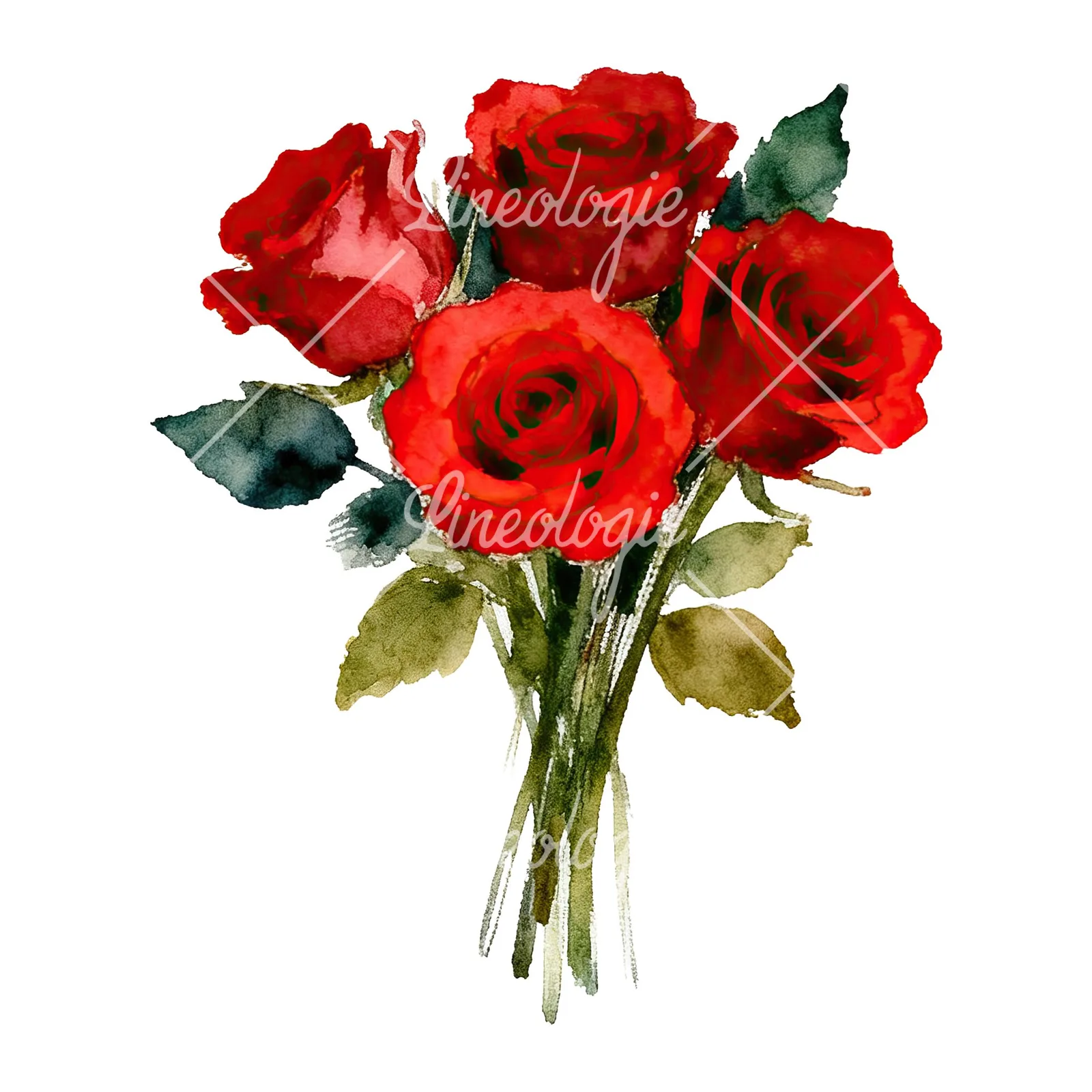 Watercolor classic red rose bouquet clipart 4 of 8 on a white background (JPG)