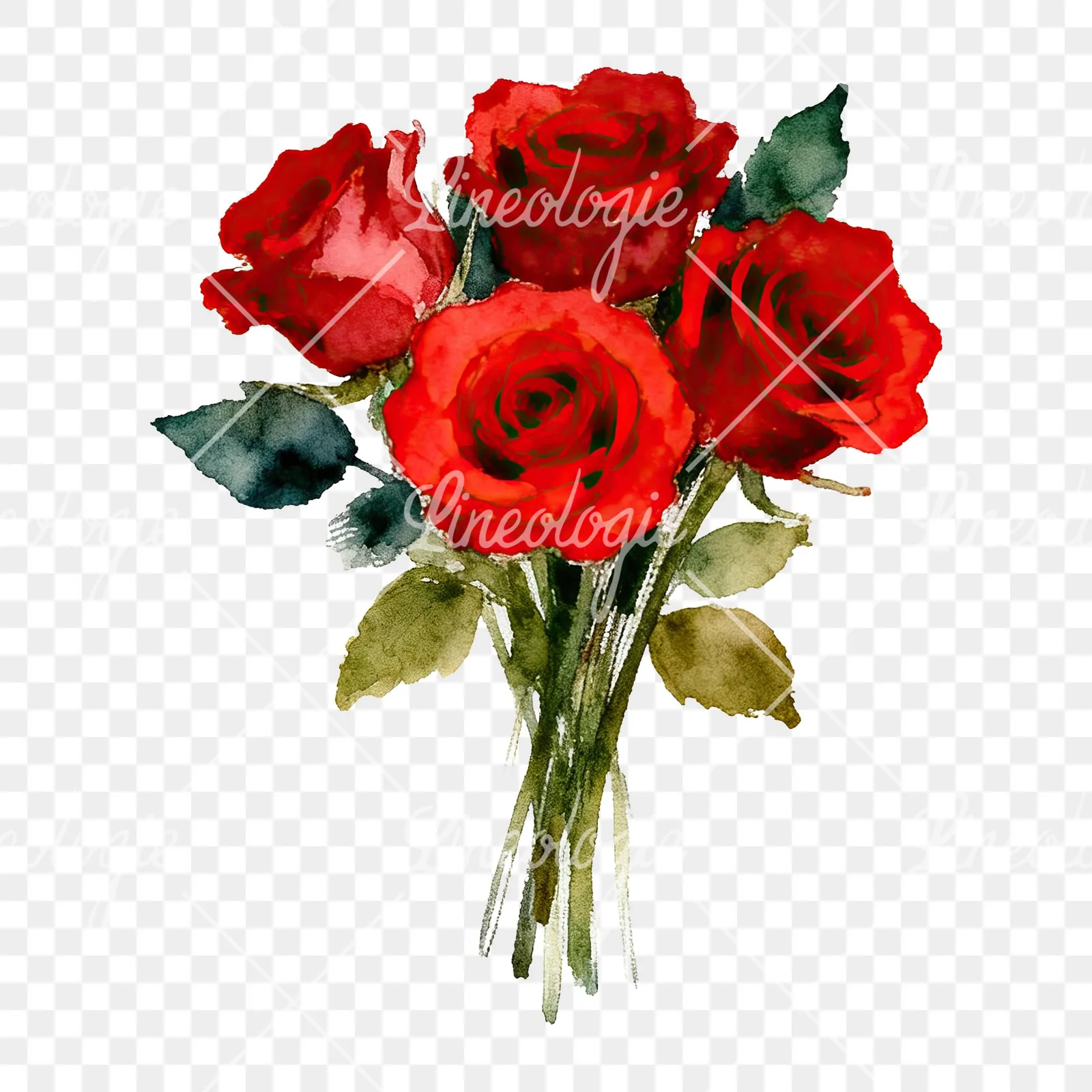 Watercolor classic red rose bouquet clipart 4 of 8 on a transparent background (PNG)
