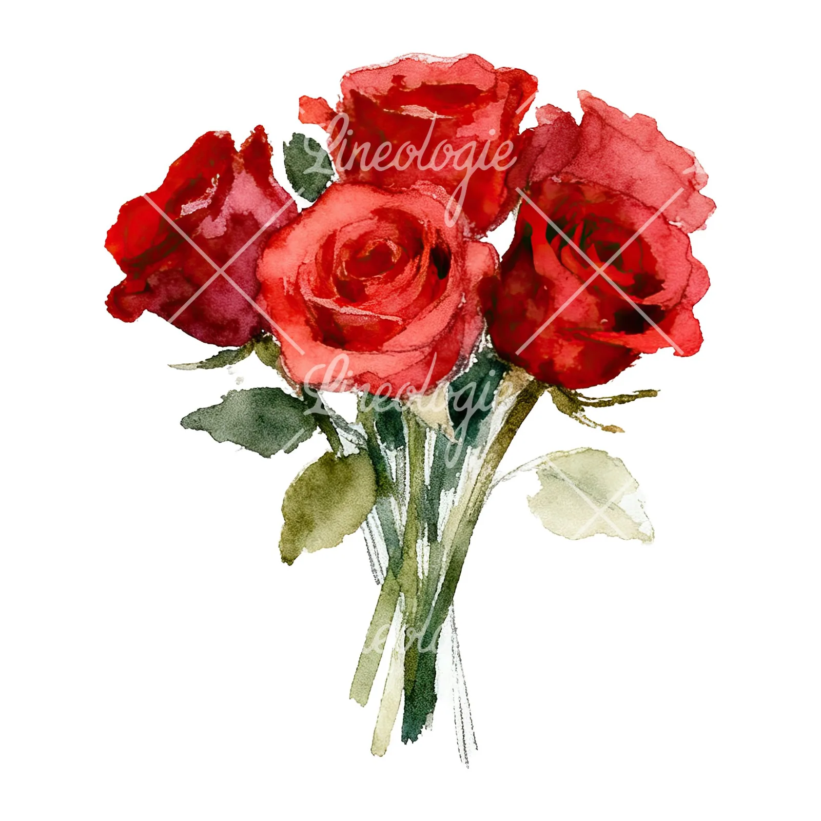 Watercolor classic red rose bouquet clipart 6 of 8 on a white background (JPG)