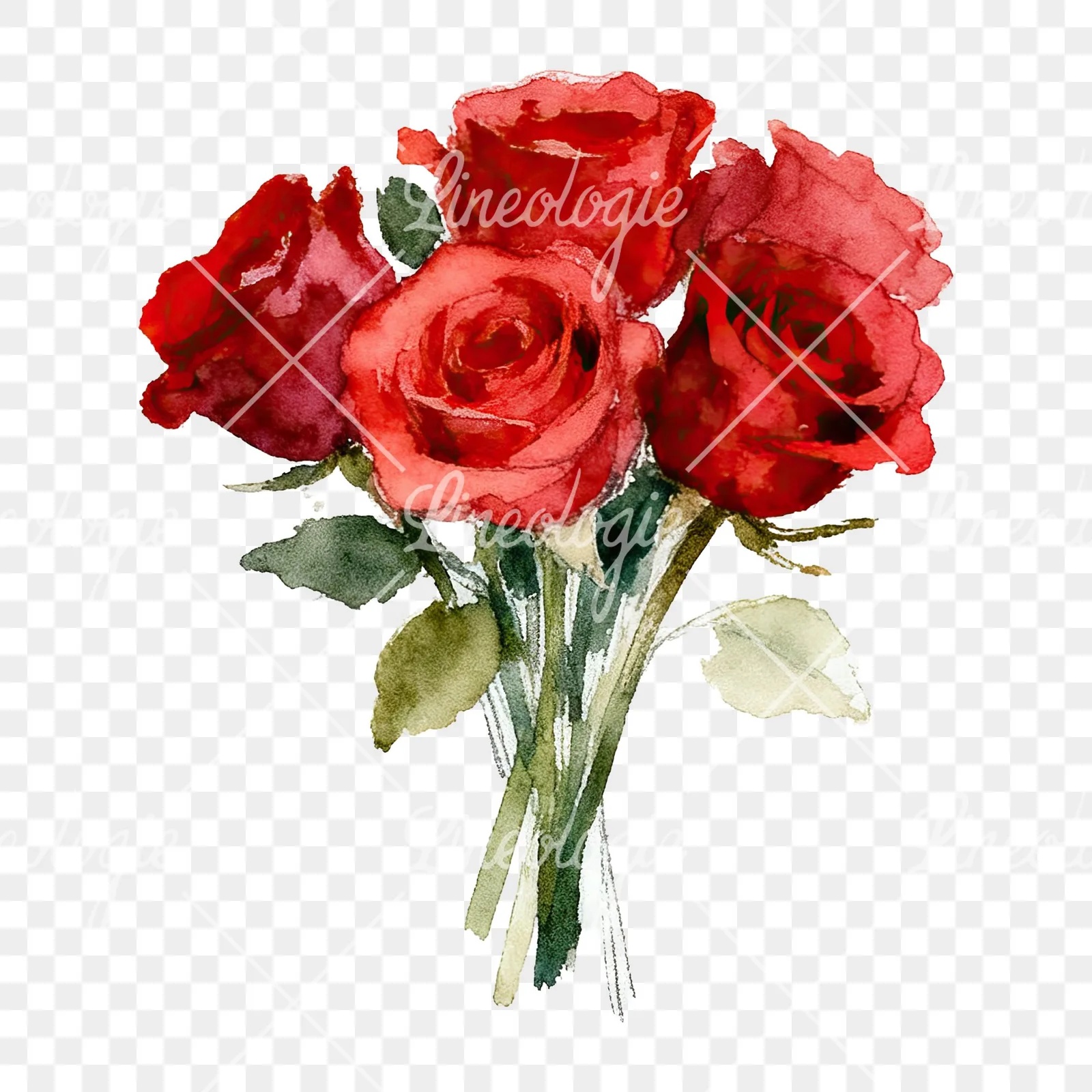 Watercolor classic red rose bouquet clipart 6 of 8 on a transparent background (PNG)