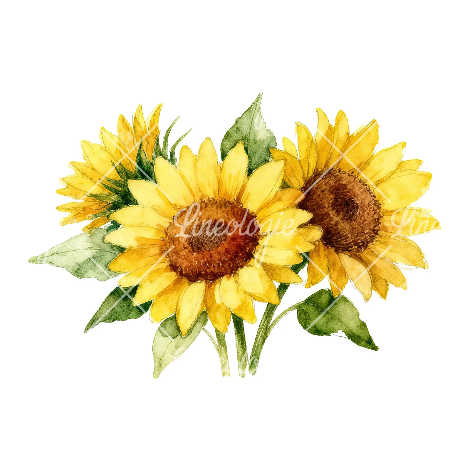 Watercolor sunflower bouquet clipart 2 of 8 on a white background (JPG)