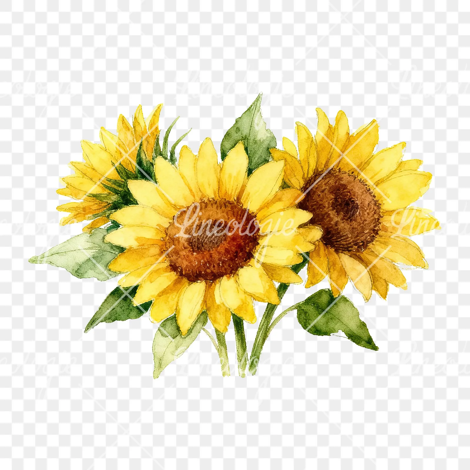 Watercolor sunflower bouquet clipart 2 of 8 on a transparent background (PNG)