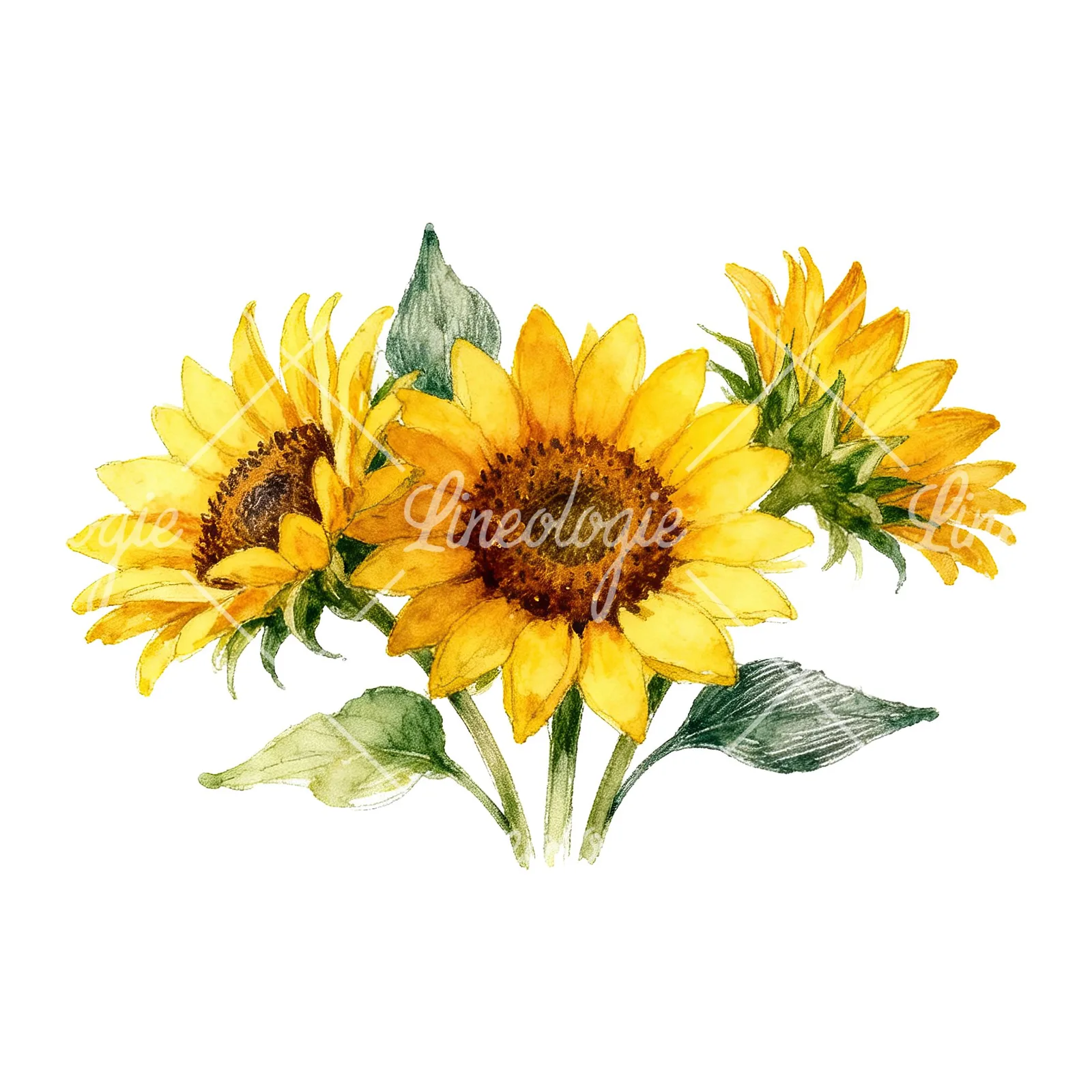 Watercolor sunflower bouquet clipart 3 of 8 on a white background (JPG)