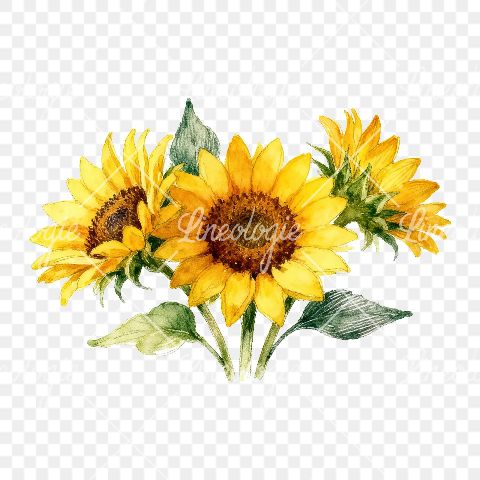 Watercolor sunflower bouquet clipart 3 of 8 on a transparent background (PNG)