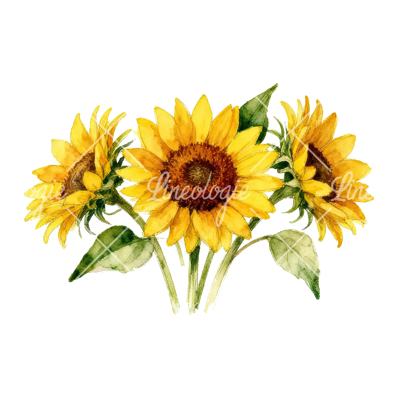 Watercolor sunflower bouquet clipart 4 of 8 on a white background (JPG)