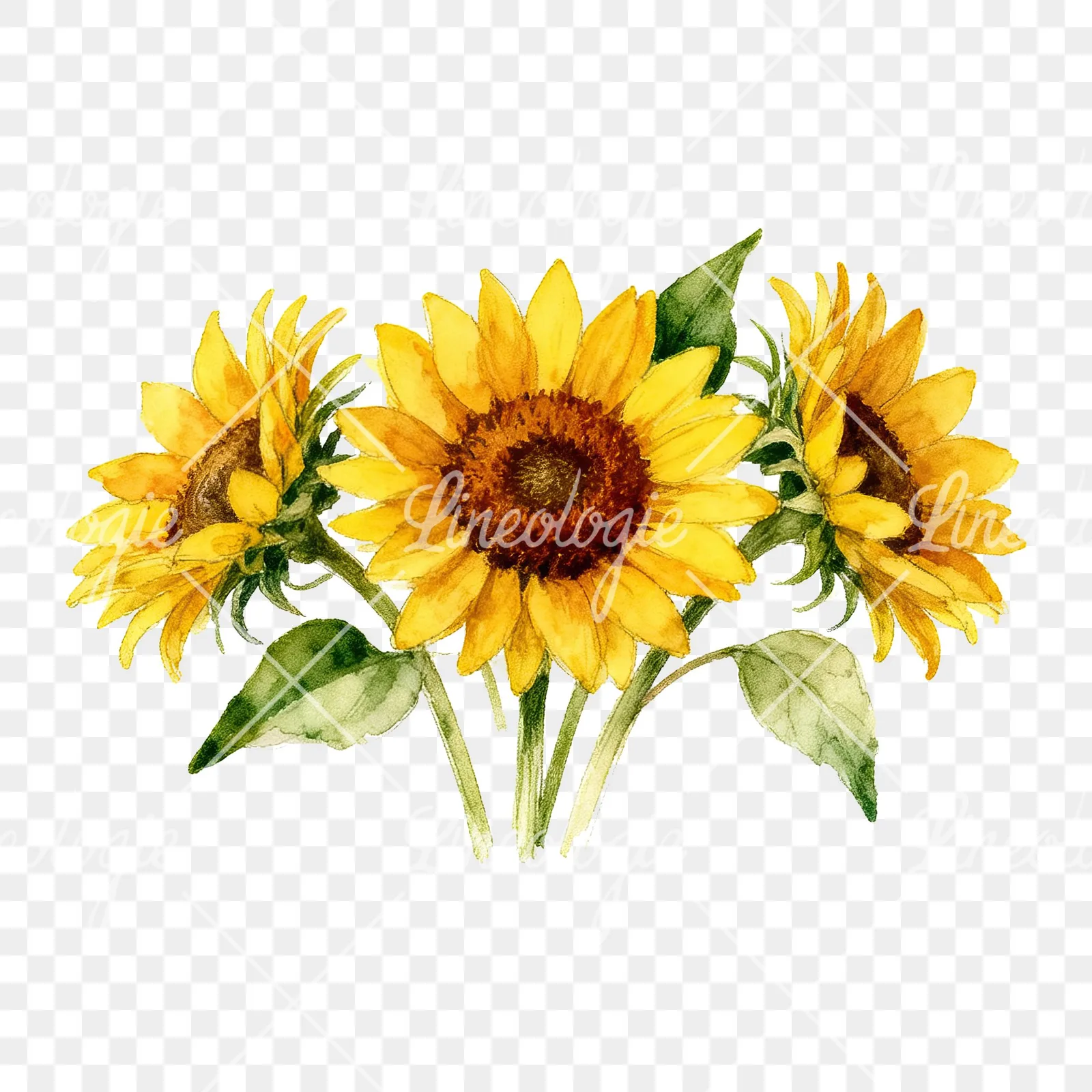 Watercolor sunflower bouquet clipart 4 of 8 on a transparent background (PNG)
