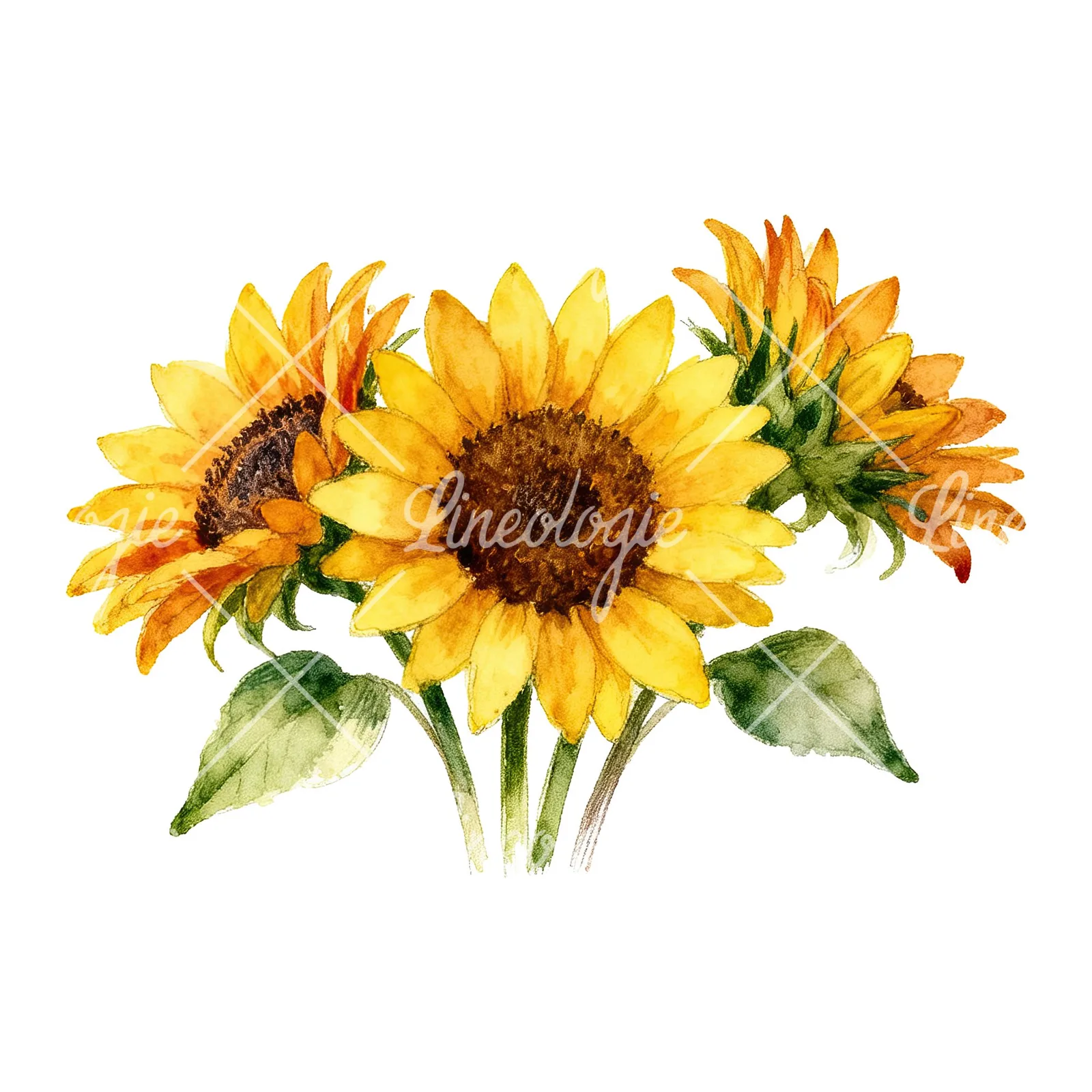 Watercolor sunflower bouquet clipart 5 of 8 on a white background (JPG)