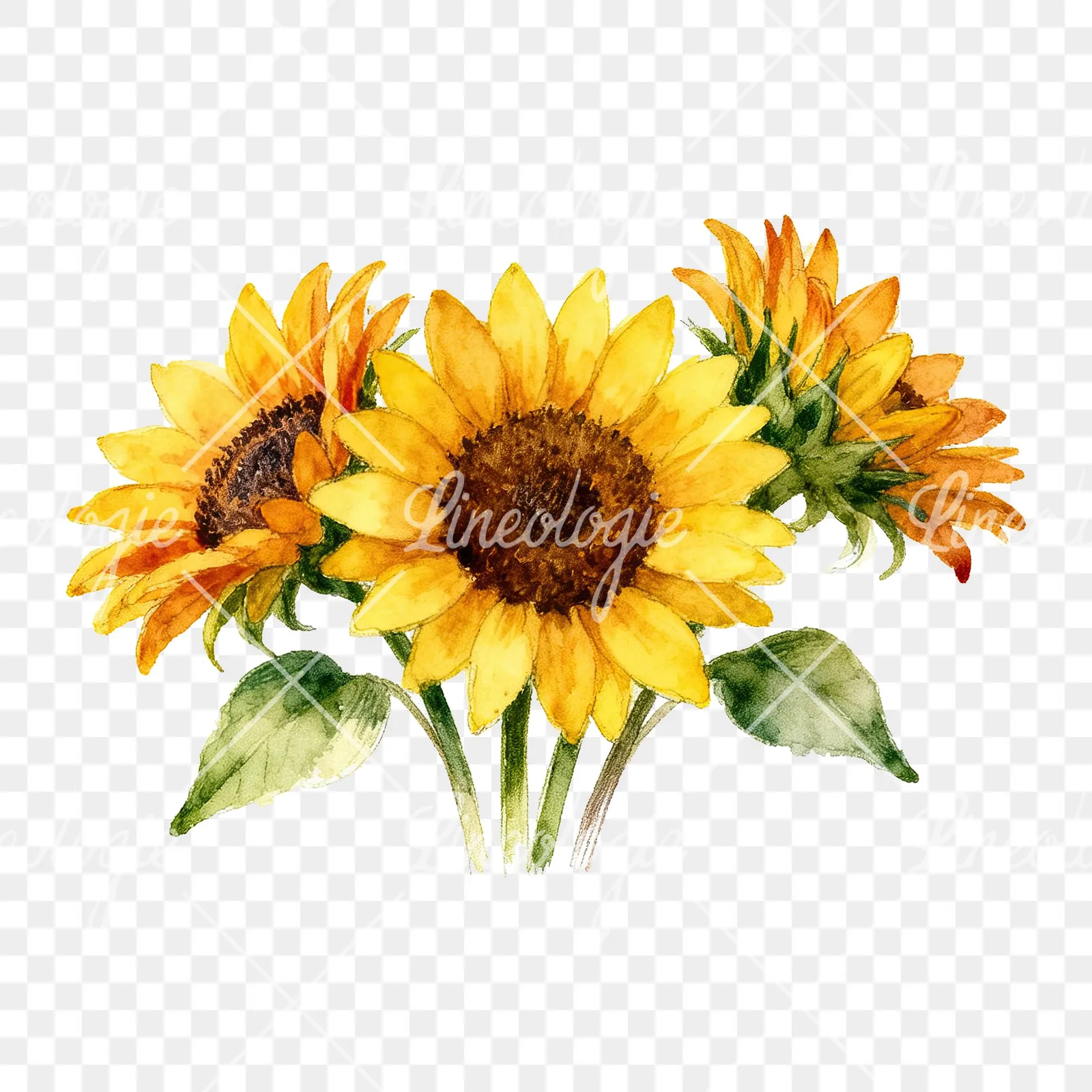 Watercolor sunflower bouquet clipart 5 of 8 on a transparent background (PNG)