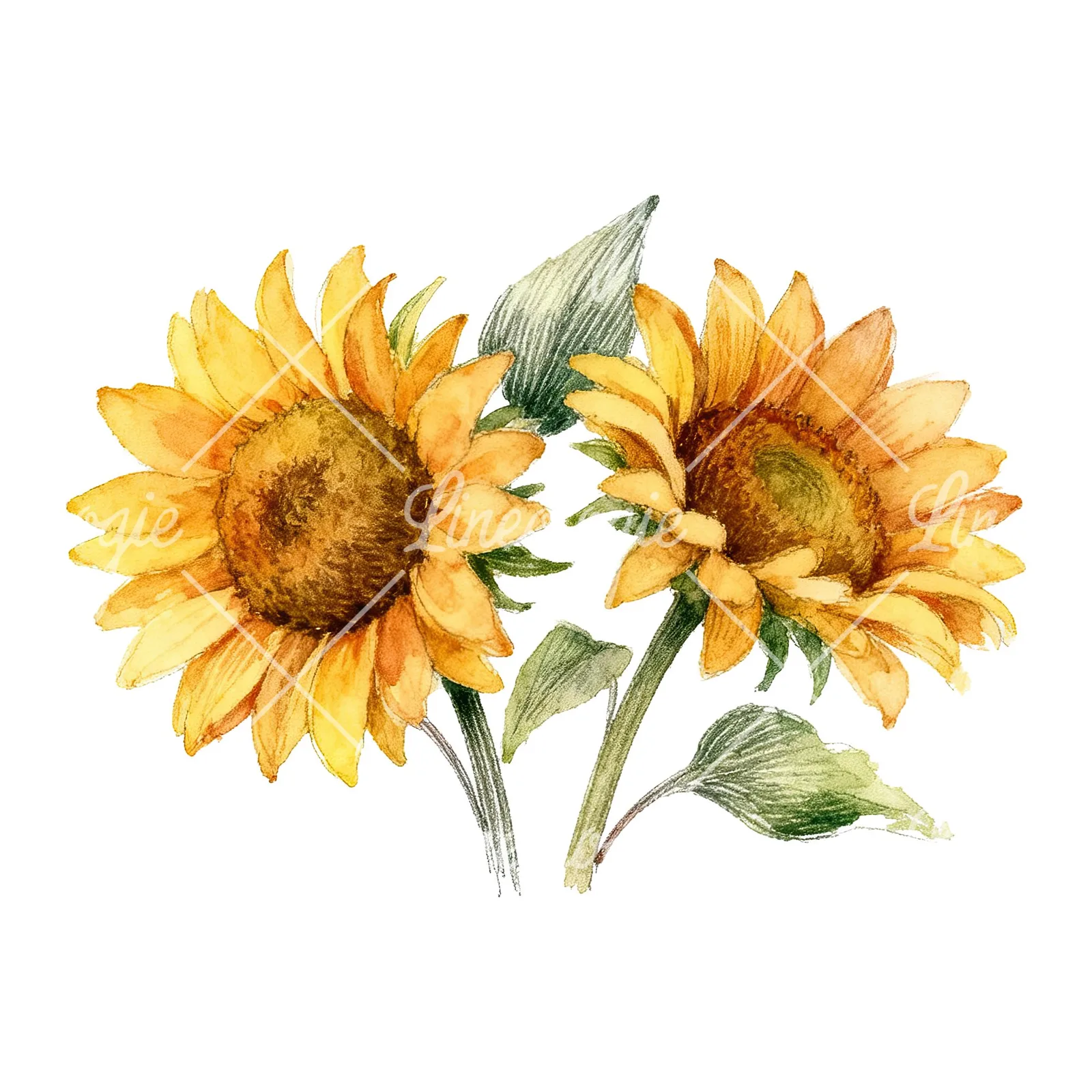 Watercolor sunflower bouquet clipart 6 of 8 on a white background (JPG)