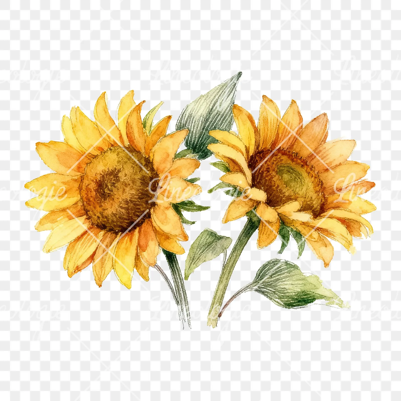 Watercolor sunflower bouquet clipart 6 of 8 on a transparent background (PNG)