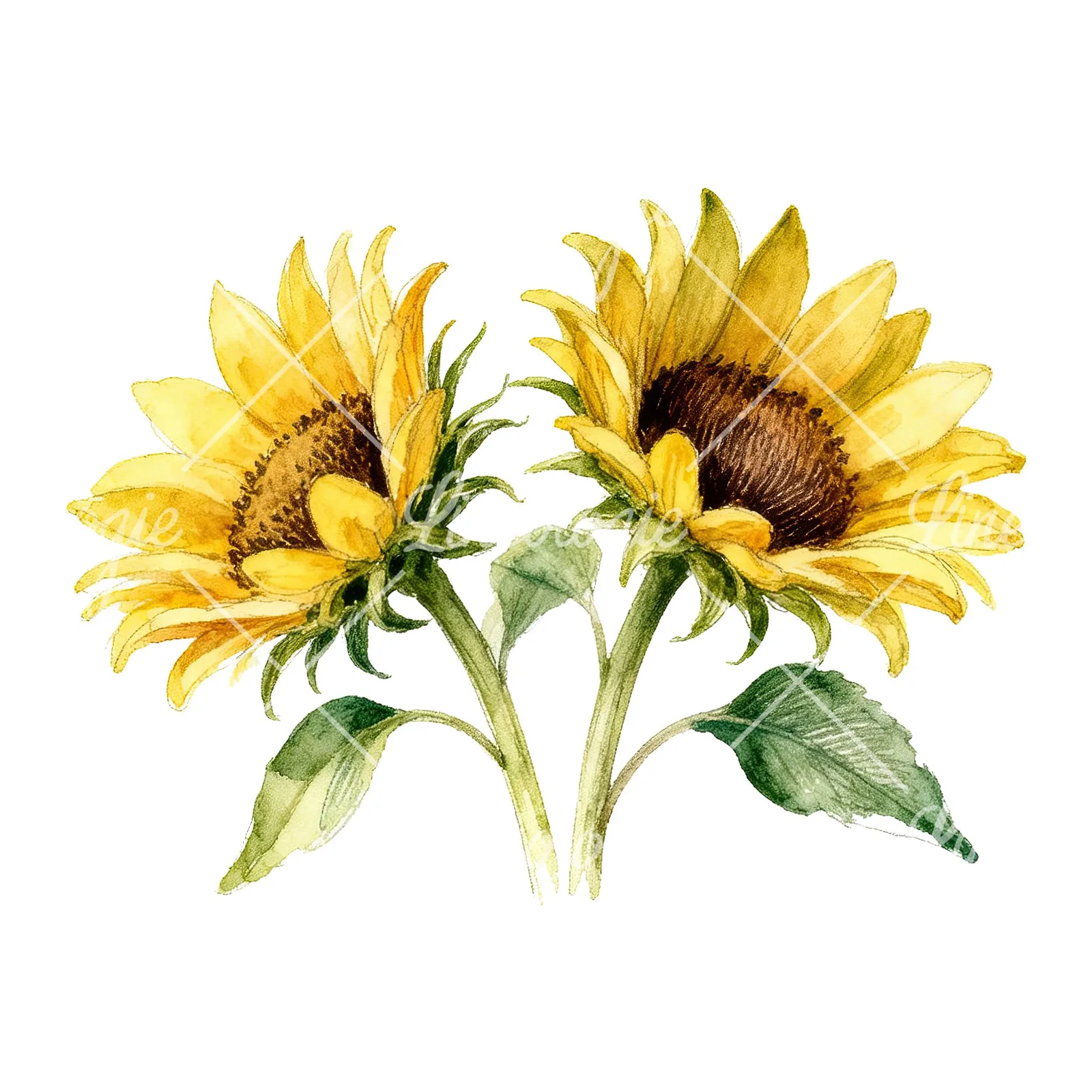 Watercolor sunflower bouquet clipart 7 of 8 on a white background (JPG)