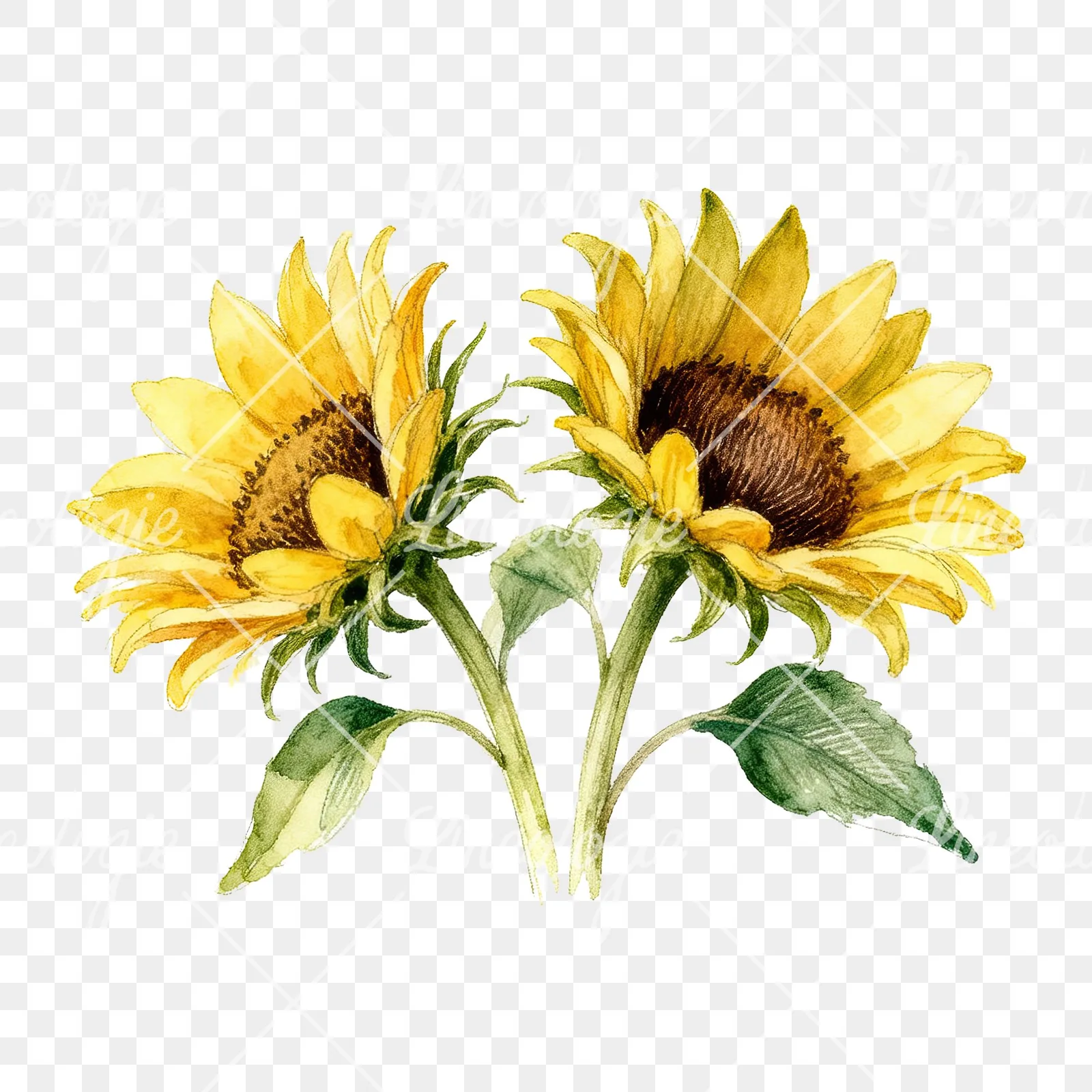 Watercolor sunflower bouquet clipart 7 of 8 on a transparent background (PNG)