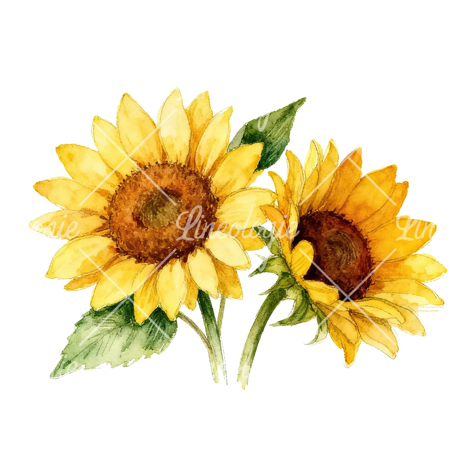 Watercolor sunflower bouquet clipart 8 of 8 on a white background (JPG)