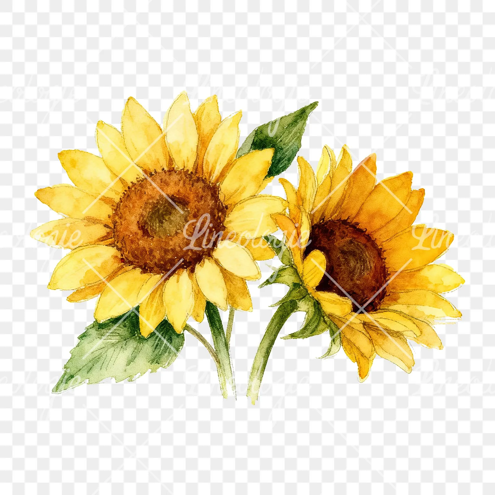 Watercolor sunflower bouquet clipart 8 of 8 on a transparent background (PNG)