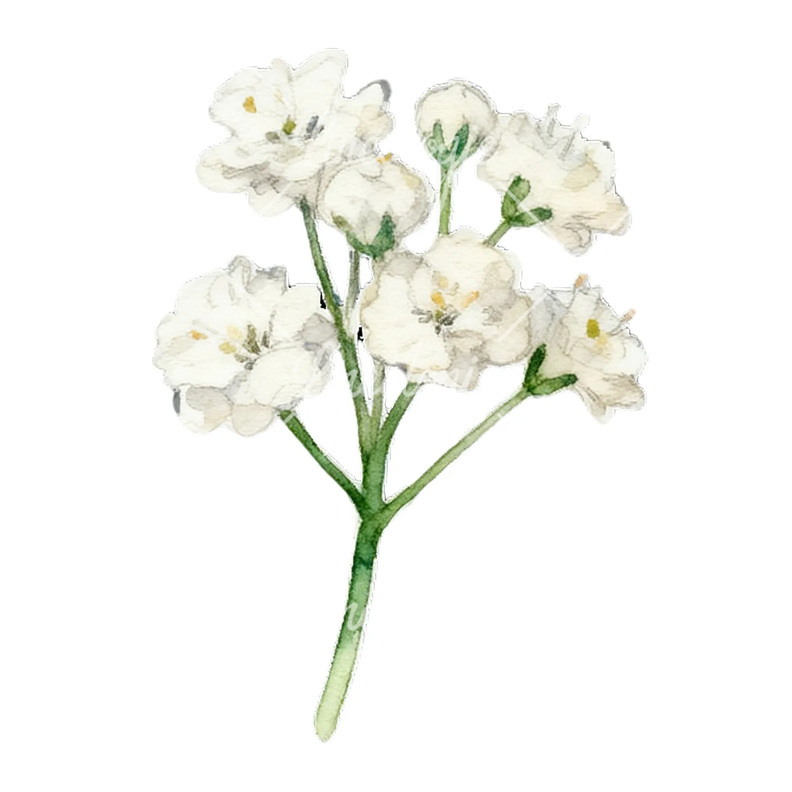Watercolor colorful babys breath flower clipart 3 of 9 on a white background (JPG)