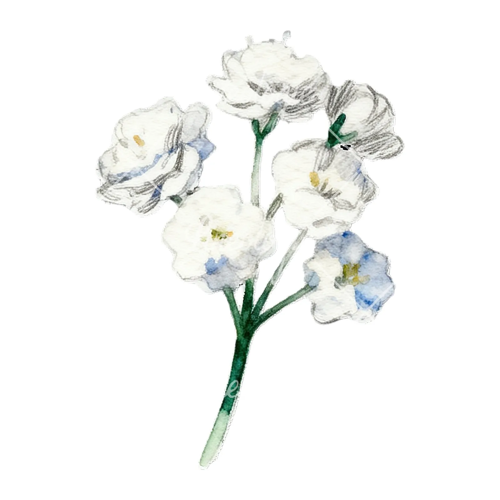 Watercolor colorful babys breath flower clipart 9 of 9 on a white background (JPG)