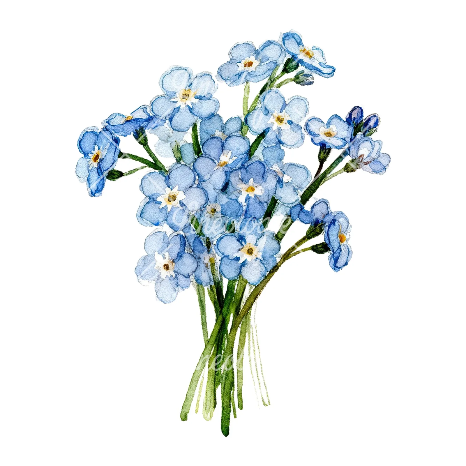 Watercolor blue forget me not flower bouquet clipart 4 of 9 on a white background (JPG)
