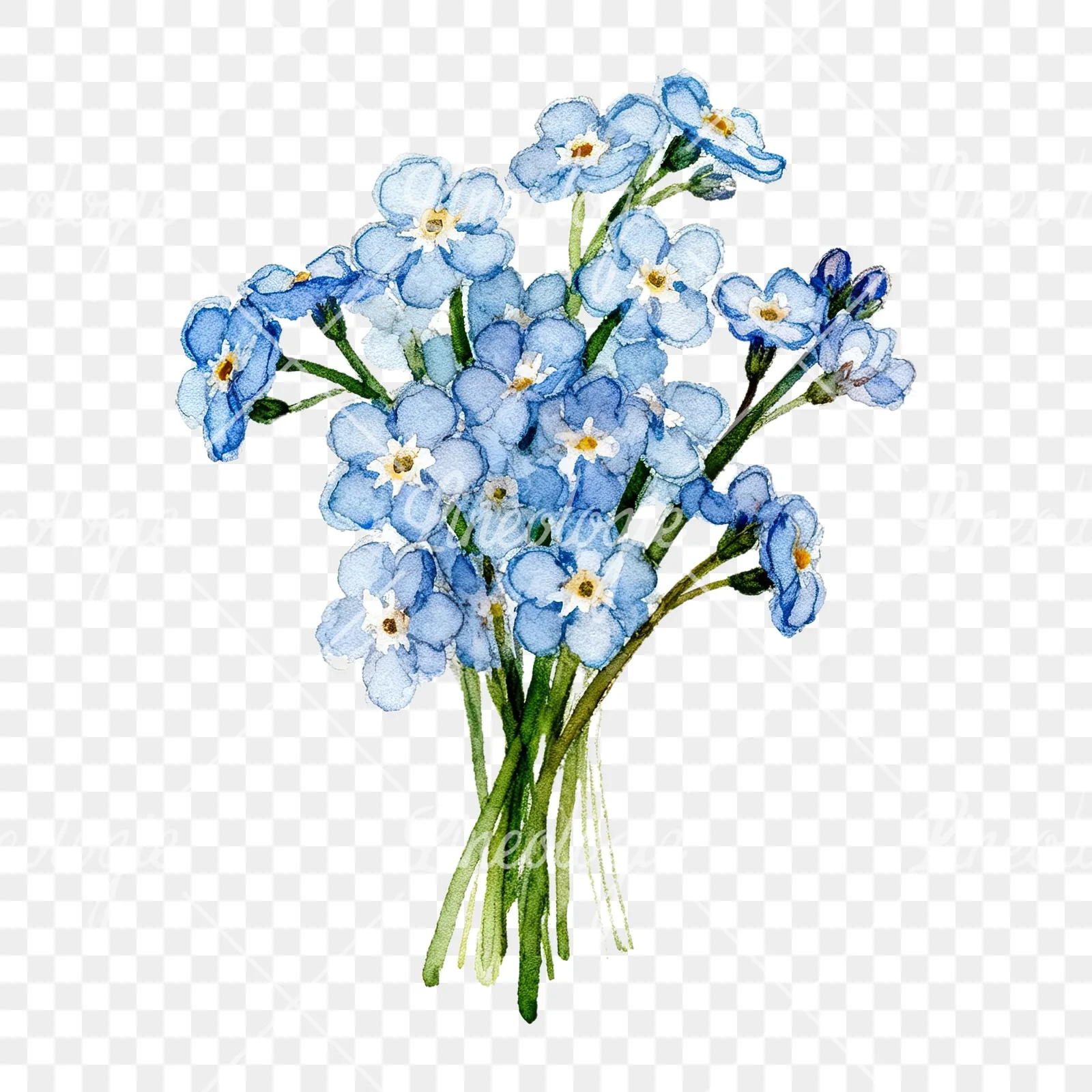 Watercolor blue forget me not flower bouquet clipart 4 of 9 on a transparent background (PNG)
