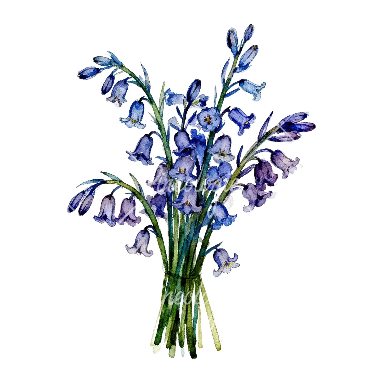 Watercolor bluebell bouquet clipart 2 of 9 on a white background (JPG)