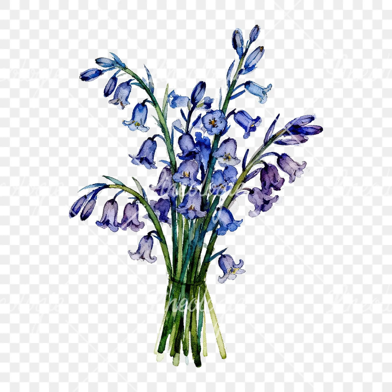 Watercolor bluebell bouquet clipart 2 of 9 on a transparent background (PNG)